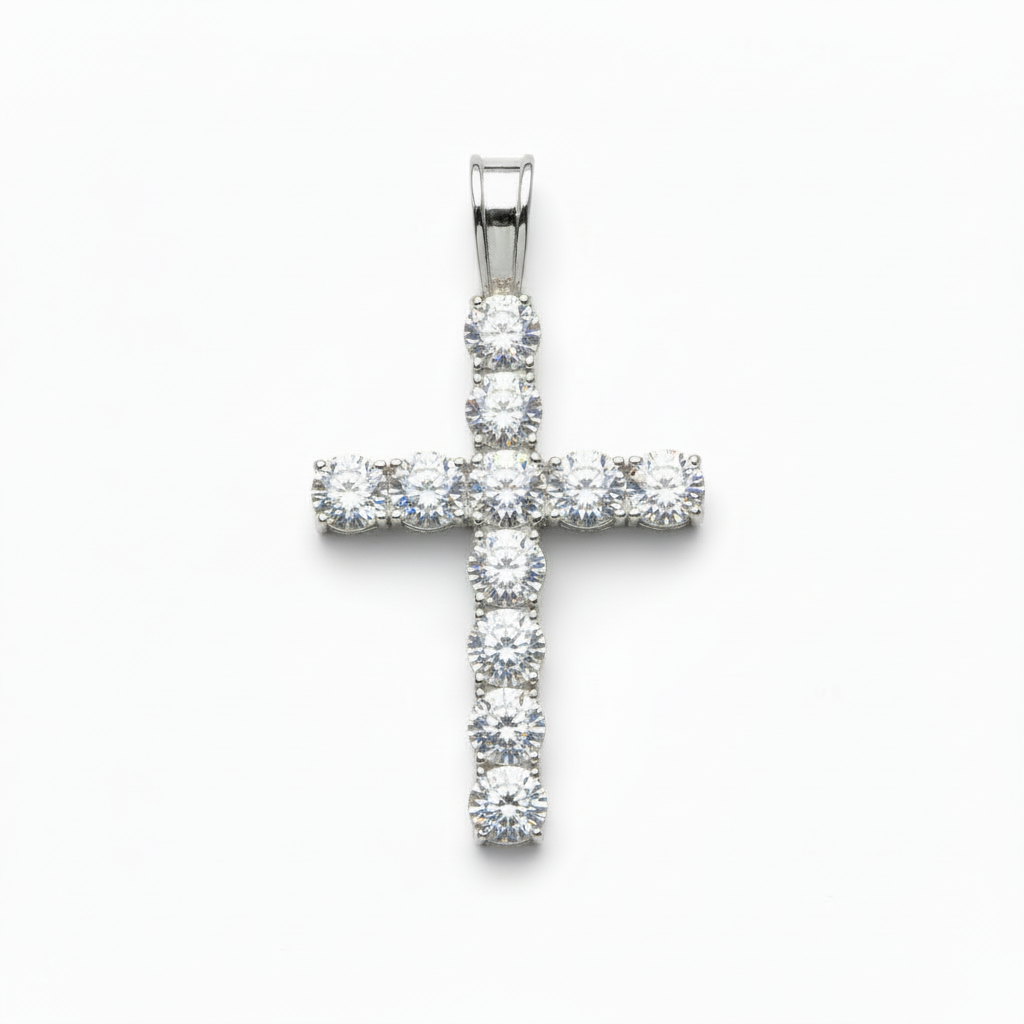 Moissanite Tennis Cross Pendant 925 Sterling Silver