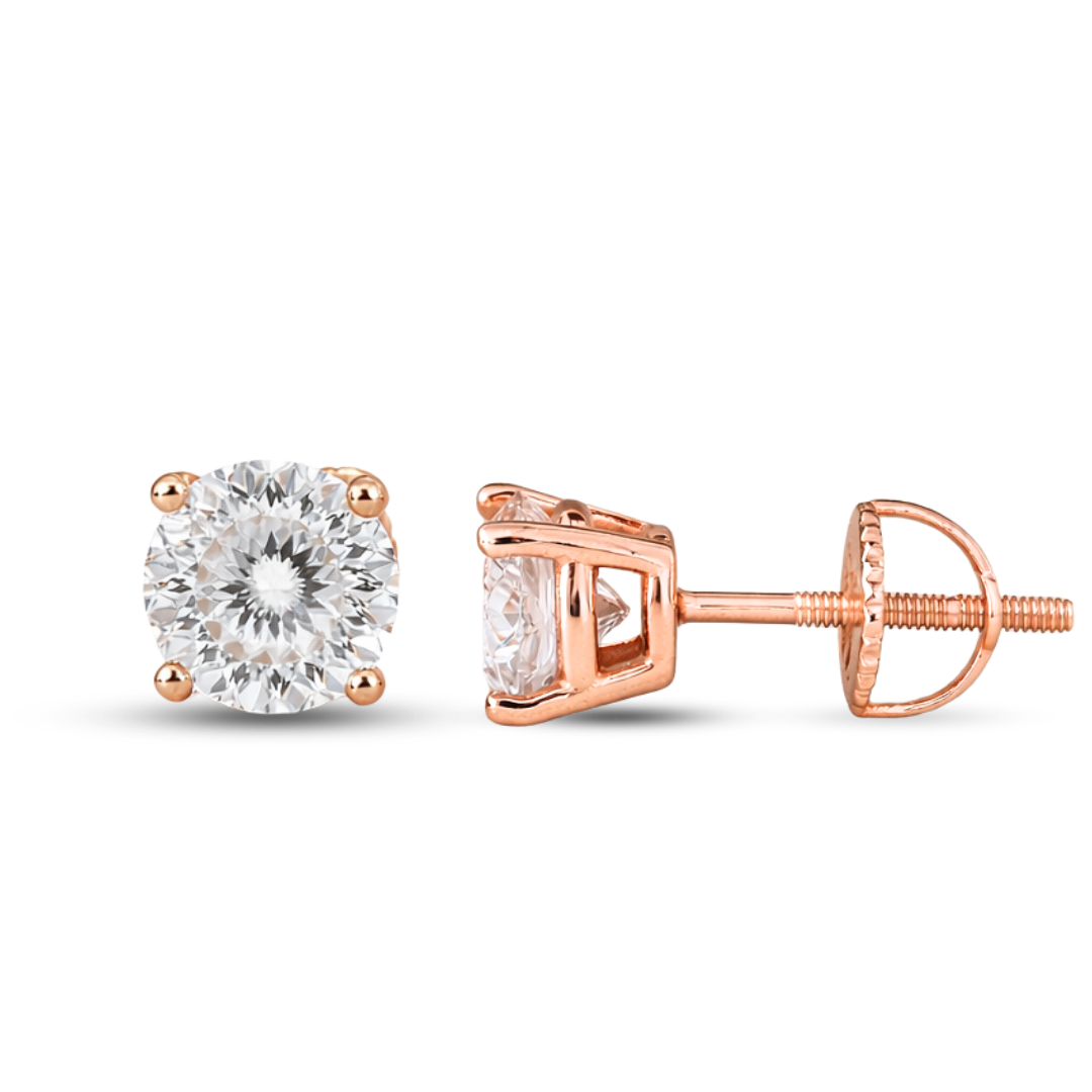 Moissanite Portuguese Cut Stud Earrings 925 Sterling Silver in Rose Gold