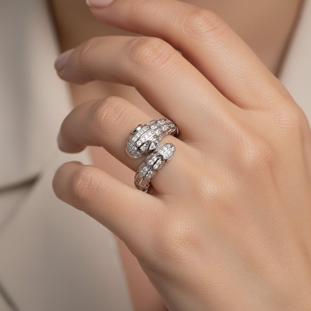 Moissanite Snake Ring in 925 Sterling Silver