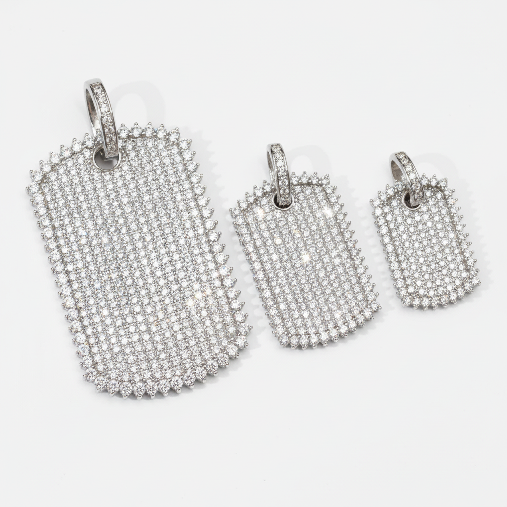 Moissanite Dog Tag Pendant in 925 Sterling Silver