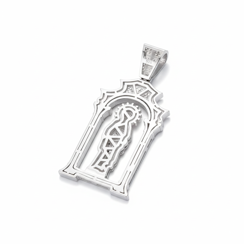 San Judas Tadeo Moissanite Pendant 925 Sterling Silver