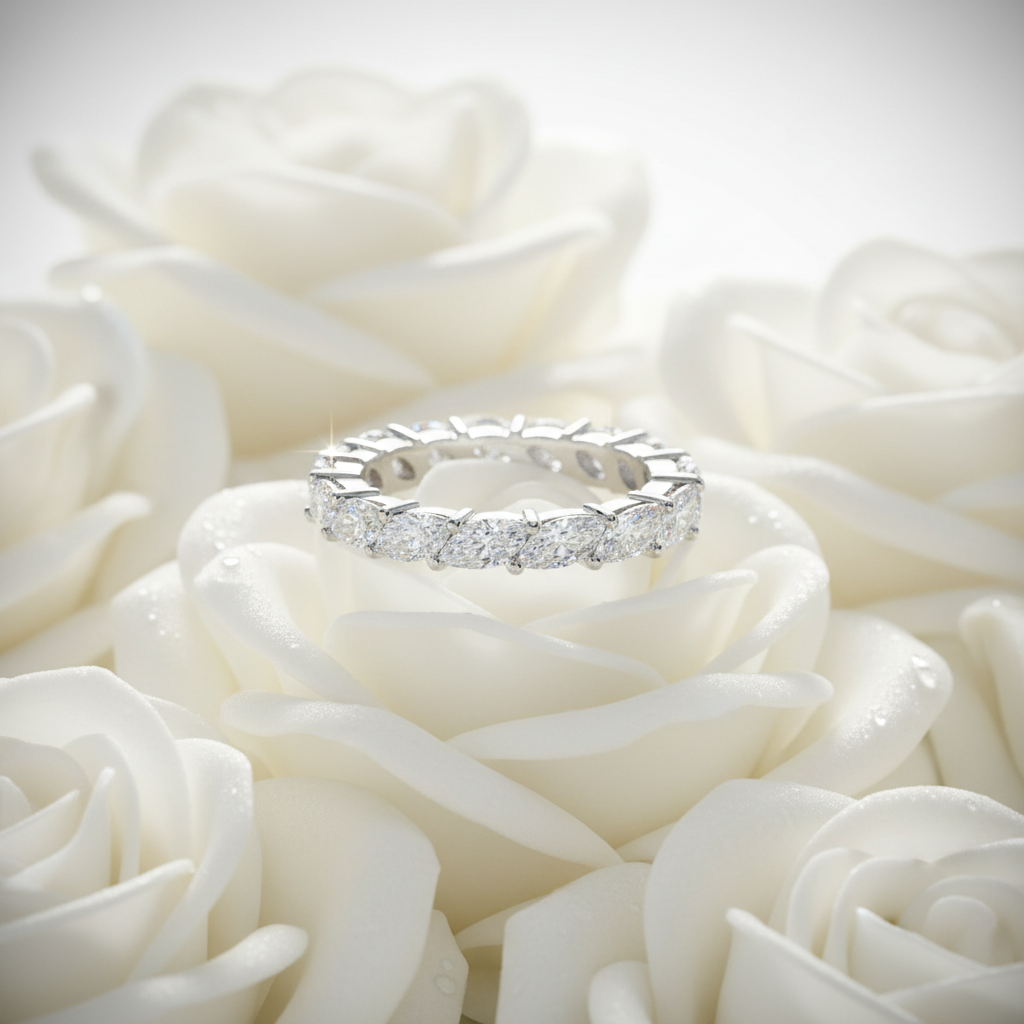 Moissanite Marquise Cut Eternity Band in 925 Sterling Silver