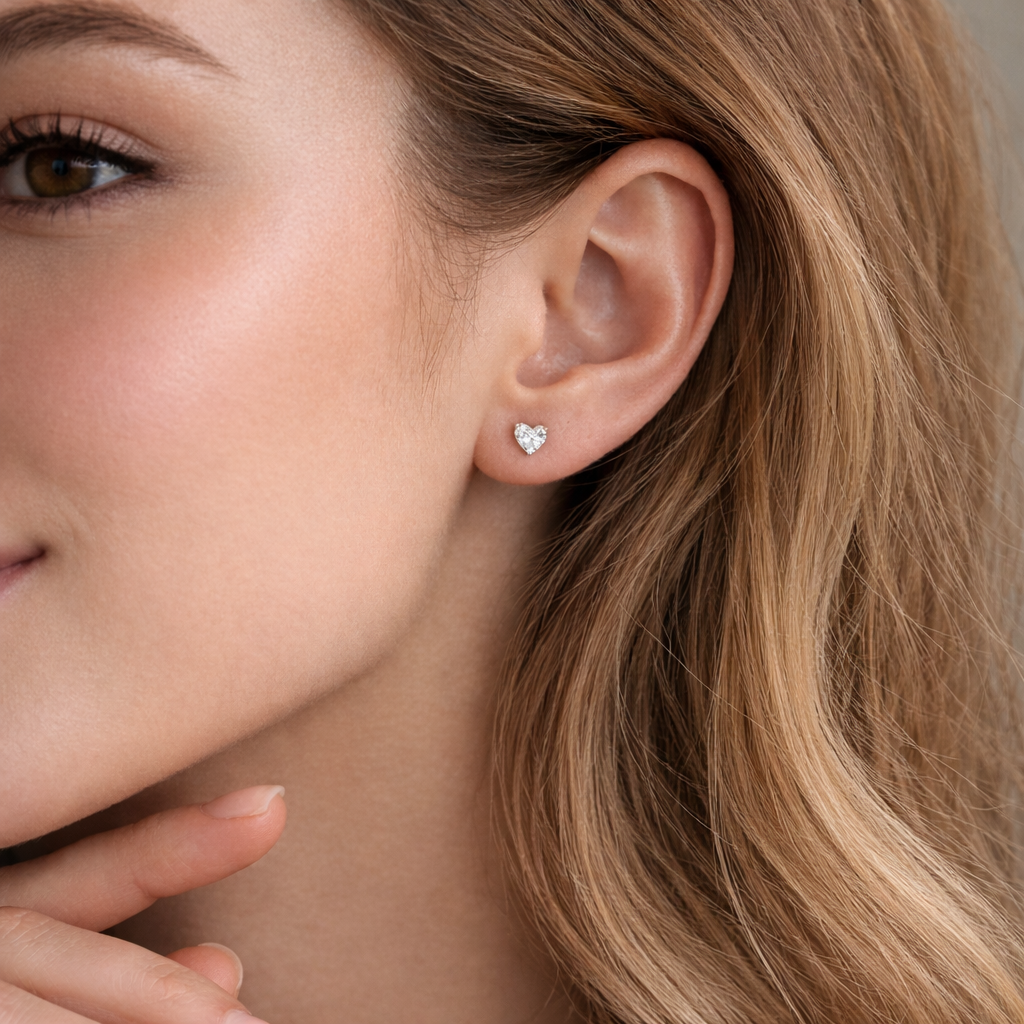 Moissanite Heart Stud Earrings 925 Sterling Silver Screw Back