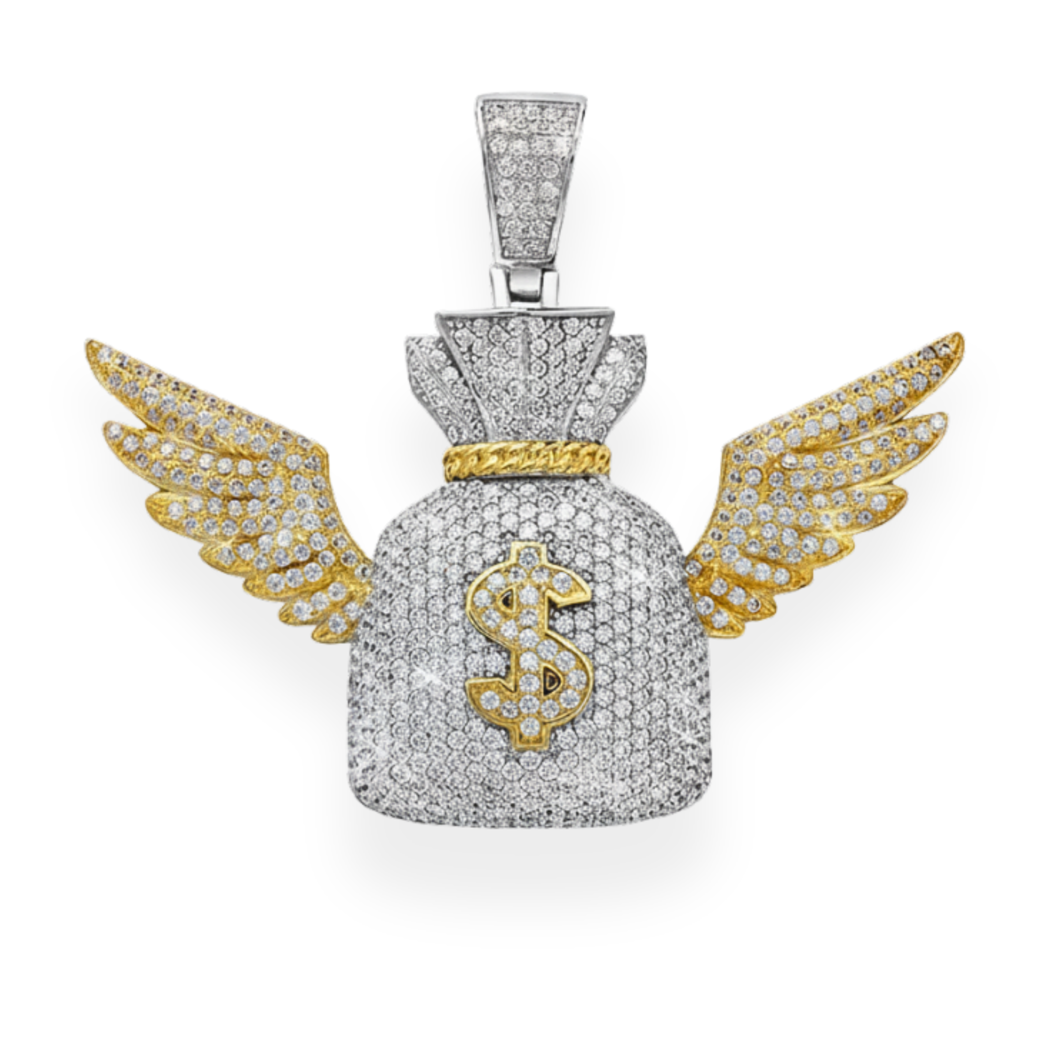 Moissanite Two Tone Money Bag Pendant 925 Sterling Silver