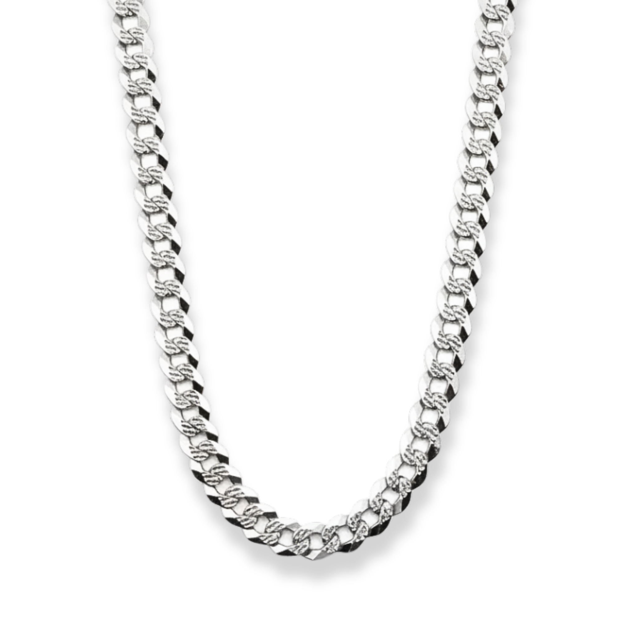 Flat Miami Cuban Curb Link Chain Diamond Cut in 925 Sterling Silver