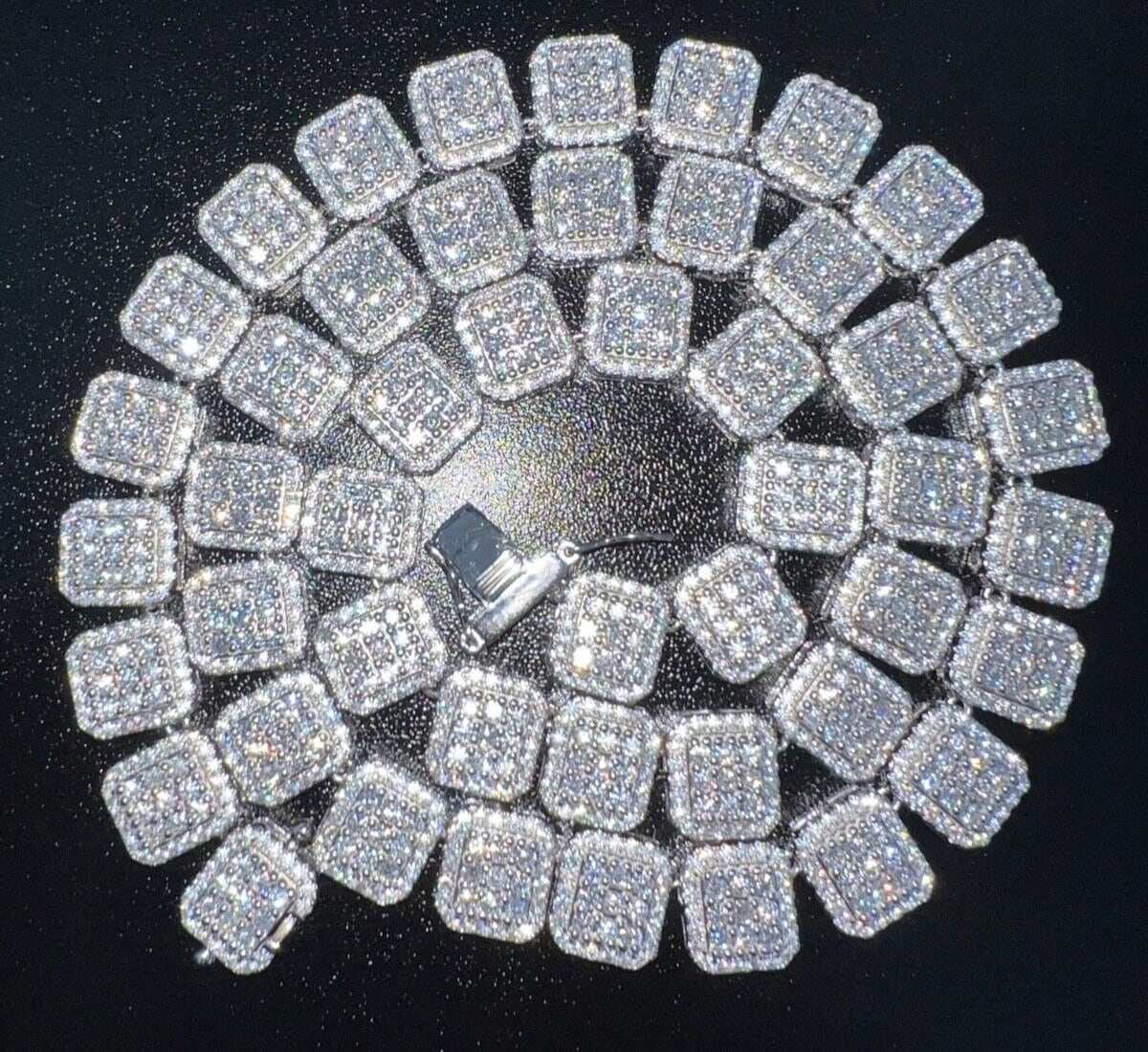 Mens Baguette 25ct Moissanite Tennis Chain, 925 Sterling Silver, 25.50 ct stones, 20 inches, D color VVS1 moissanite.