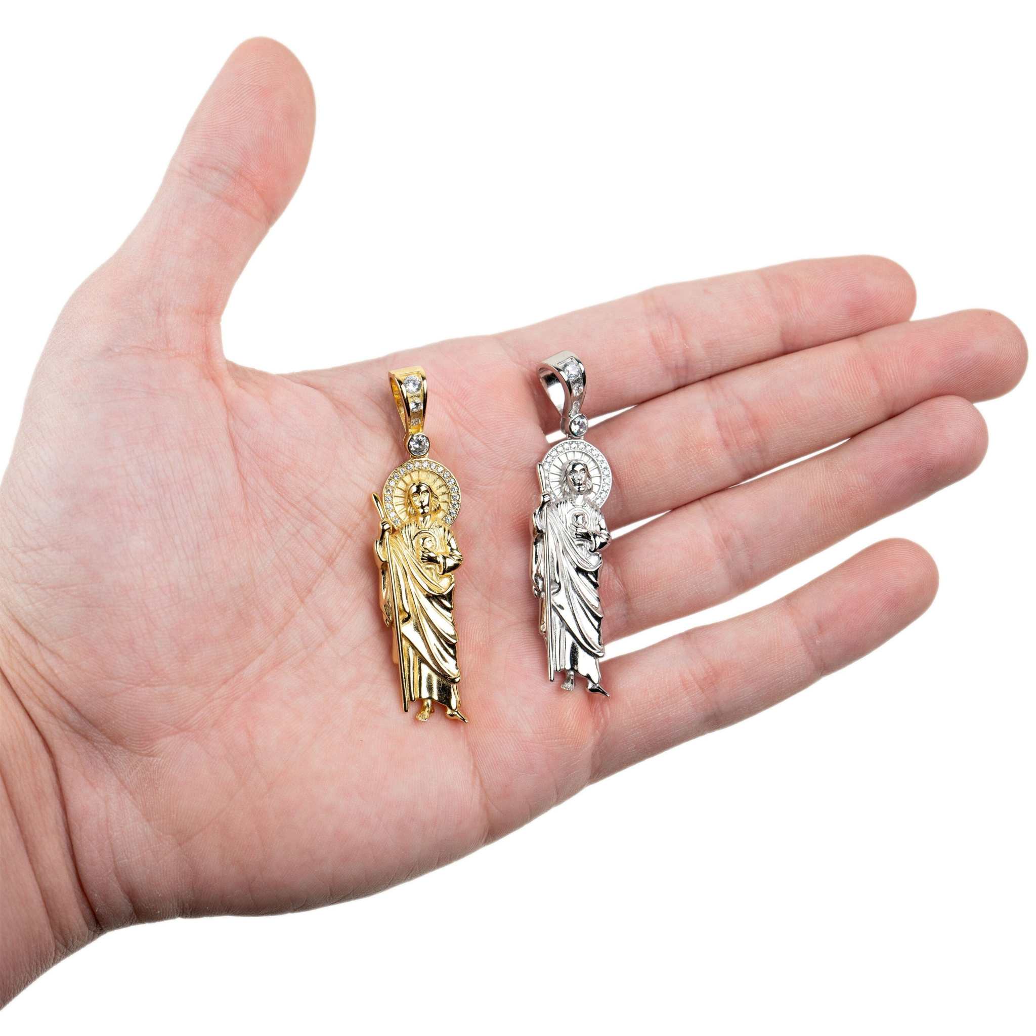 San Judas Tadeo Pendant - Solid 925 Sterling Silver/14K Gold