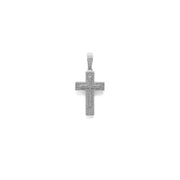 Rhodium finish iced CZ cross crucifix pendant, 1-inch religious charm, sterling silver.