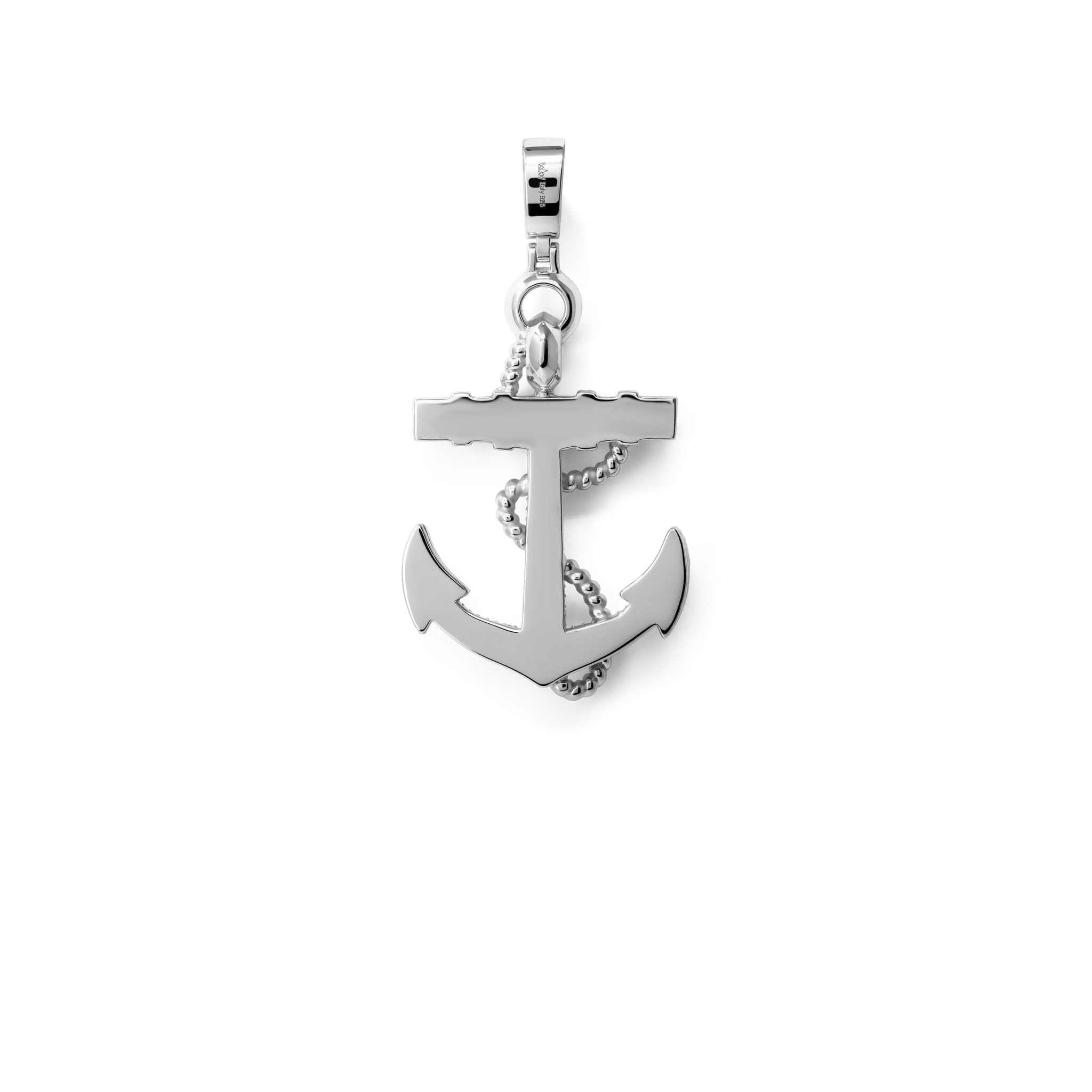 Mens 925 sterling silver anchor pendant with CZ stones, hip hop jewelry necklace piece.