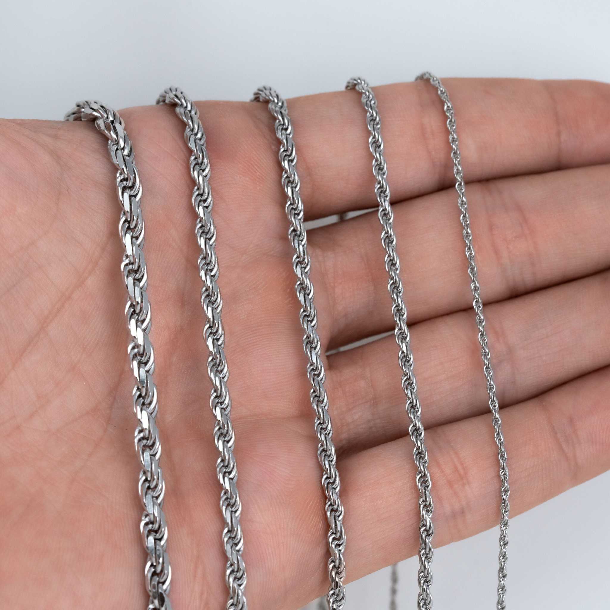 Solid 925 Sterling Silver Rope Chains 1.5-4mm