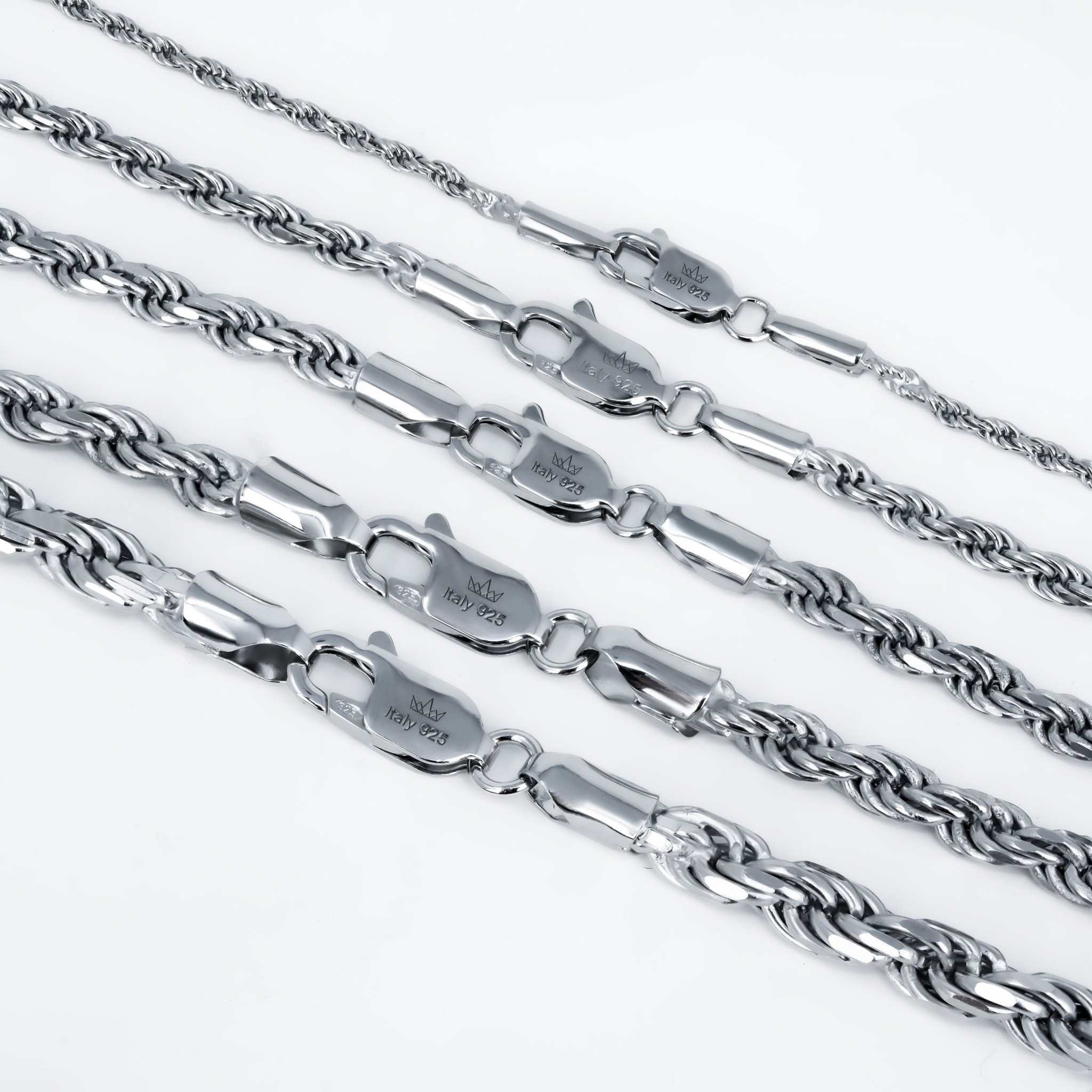 Solid 925 Sterling Silver Rope Chains 1.5-4mm