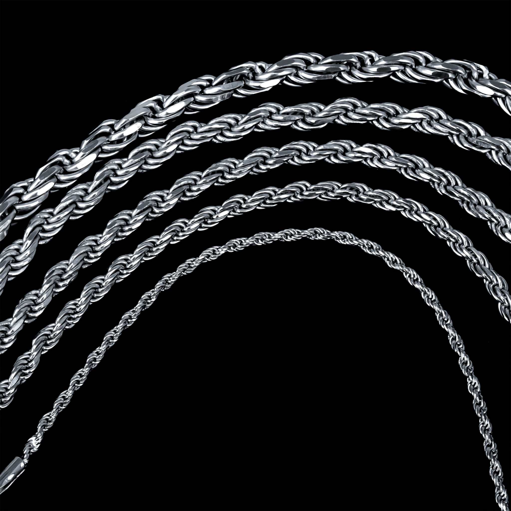 Solid 925 Sterling Silver Rope Chains 1.5-4mm