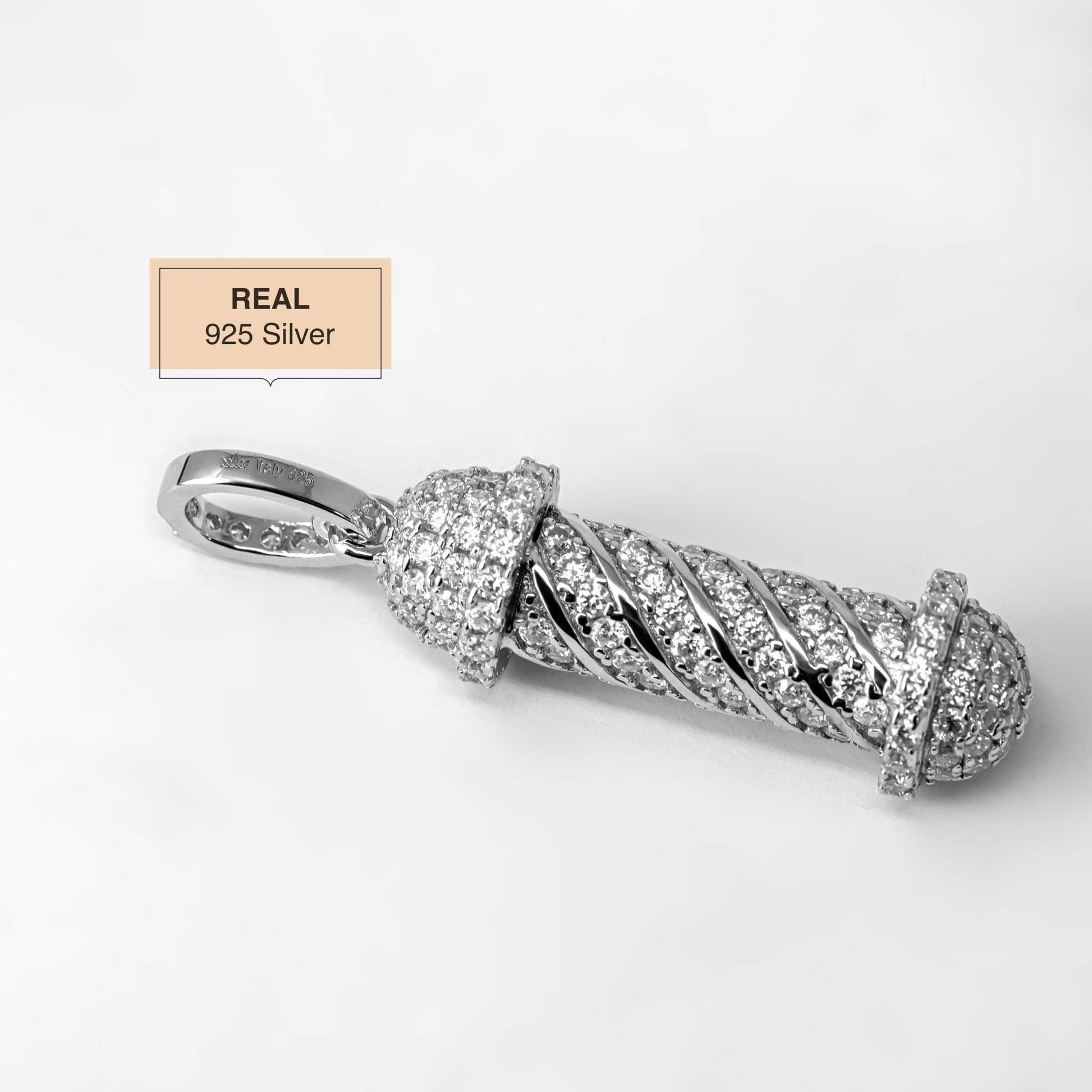 Barber Pole Iced Moissanite Pendant in 925 Sterling Silver with 2.75ct Moissanite stones.