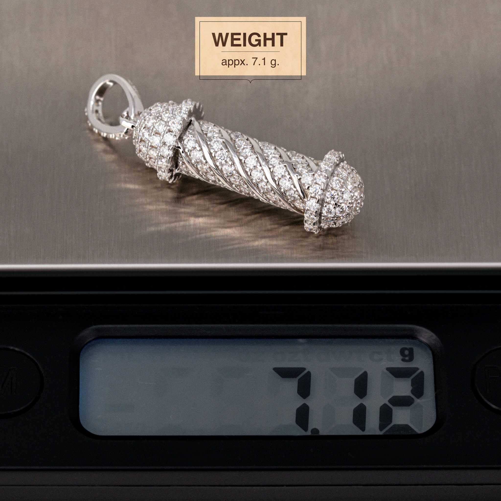 Barber Pole Iced Moissanite Pendant in sterling silver, weighing approximately 7.1 grams.