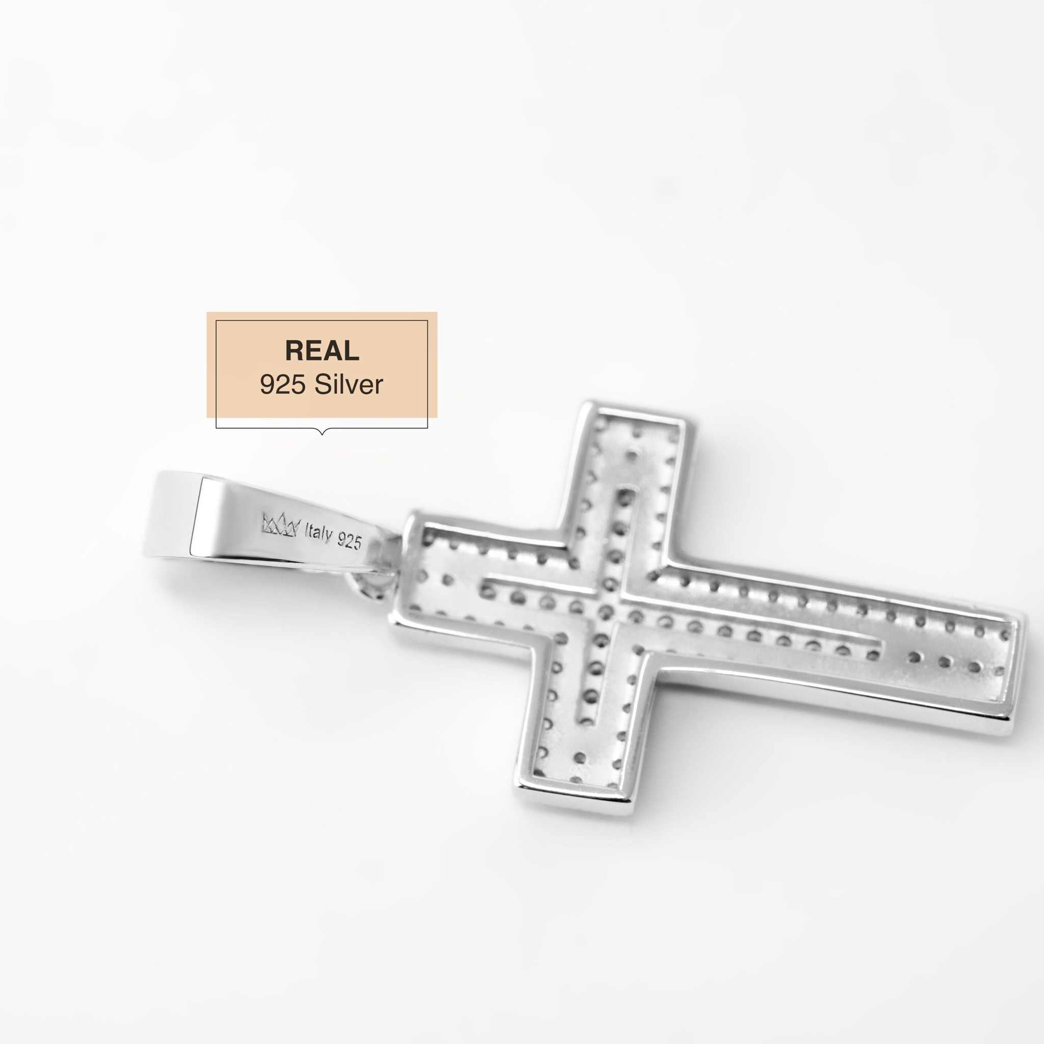 Real 925 Sterling Silver in Rhodium Finish Iced CZ Cross Crucifix Pendant Religious Small 1" Pendant Charm Gift for Him or Her