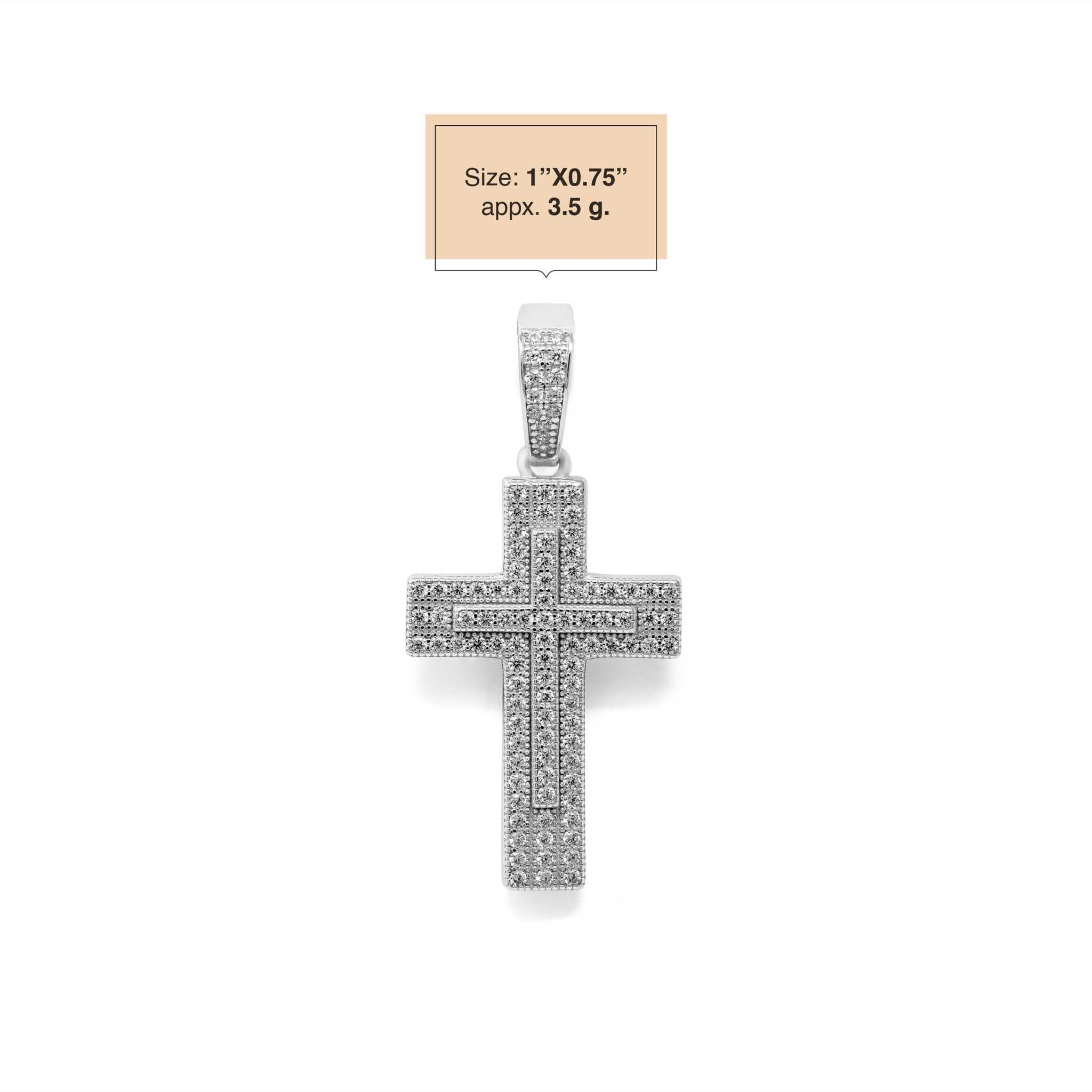 Real 925 Sterling Silver in Rhodium Finish Iced CZ Cross Crucifix Pendant Religious Small 1" Pendant Charm Gift for Him or Her