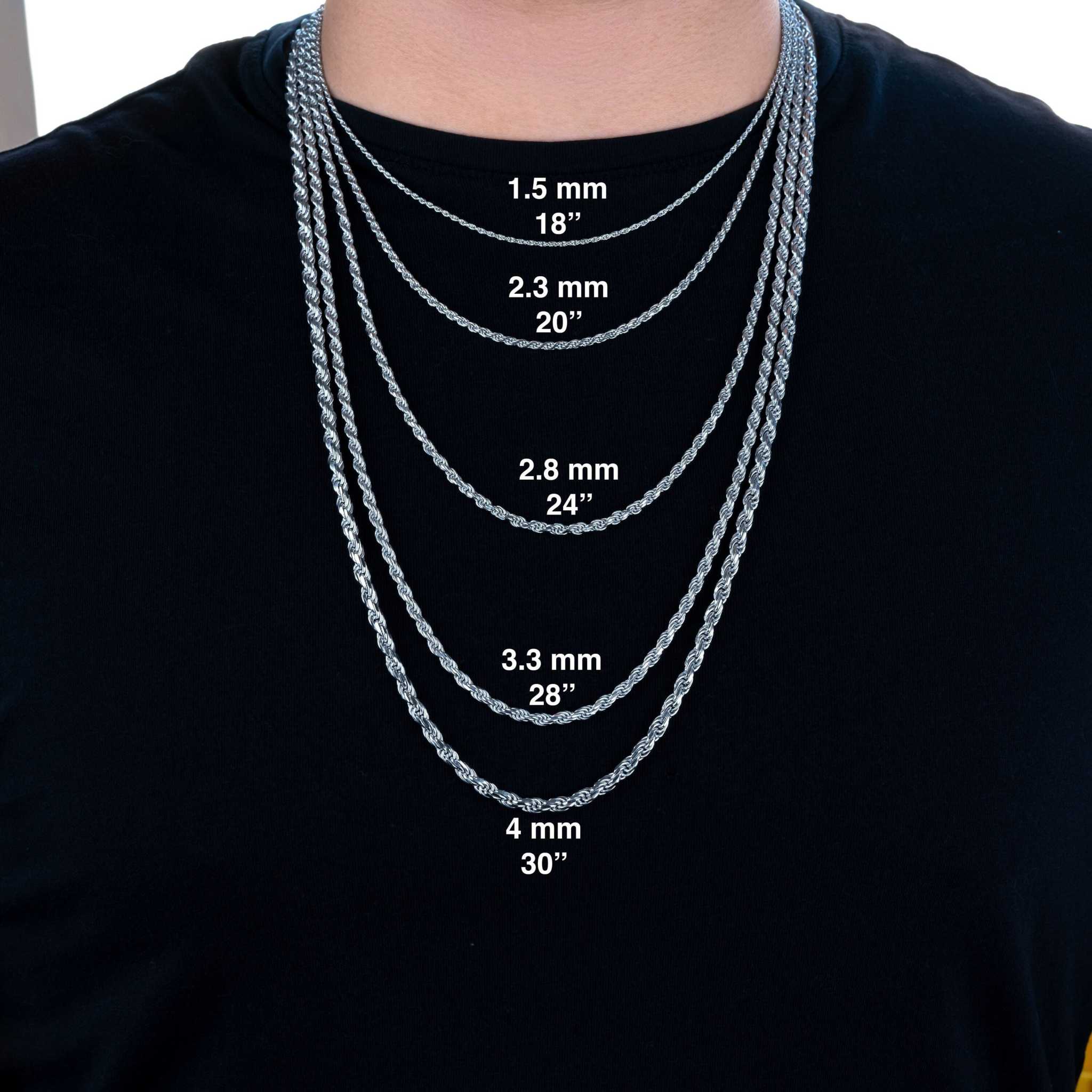 Solid 925 Sterling Silver Rope Chains 1.5-4mm
