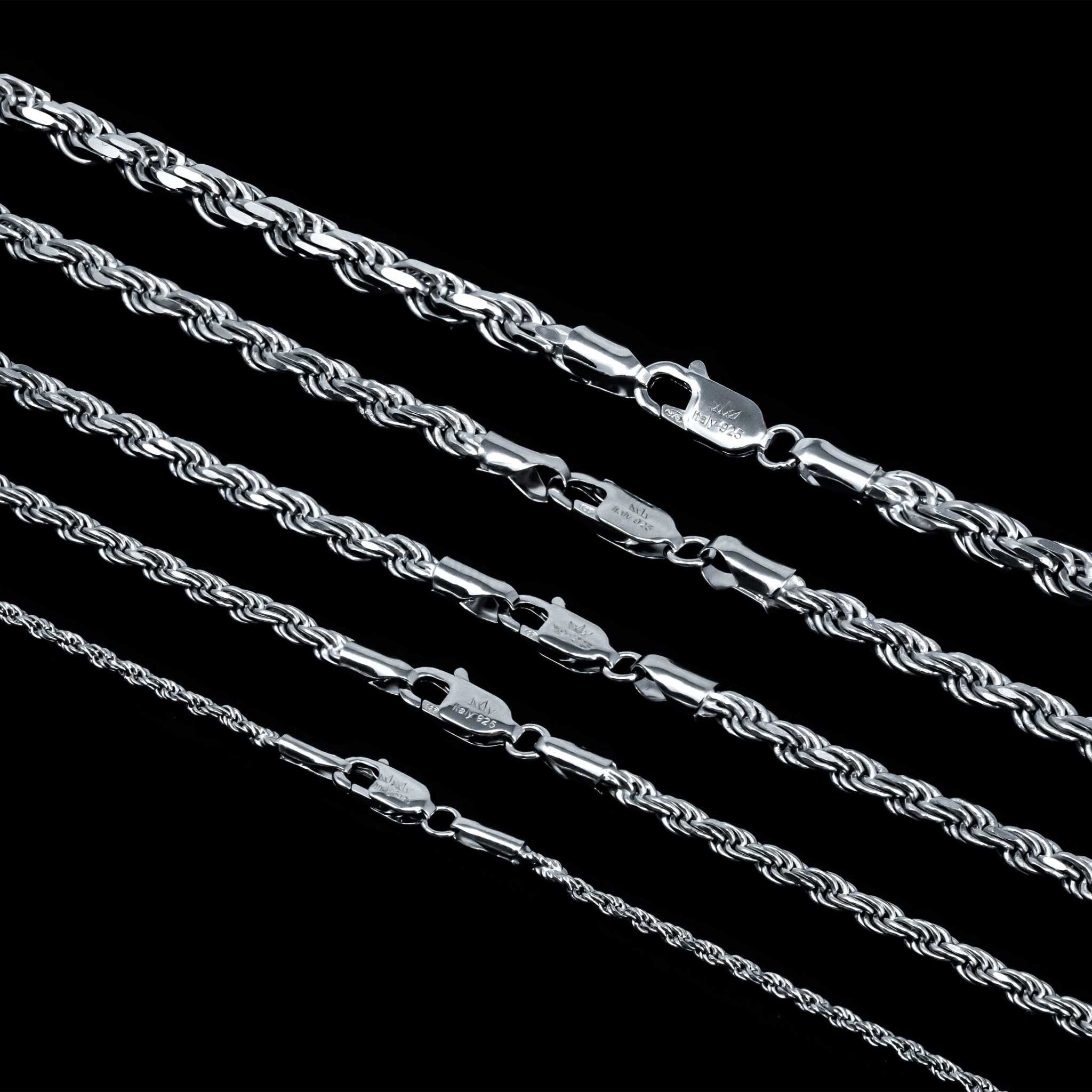 Solid 925 Sterling Silver Rope Chains 1.5-4mm