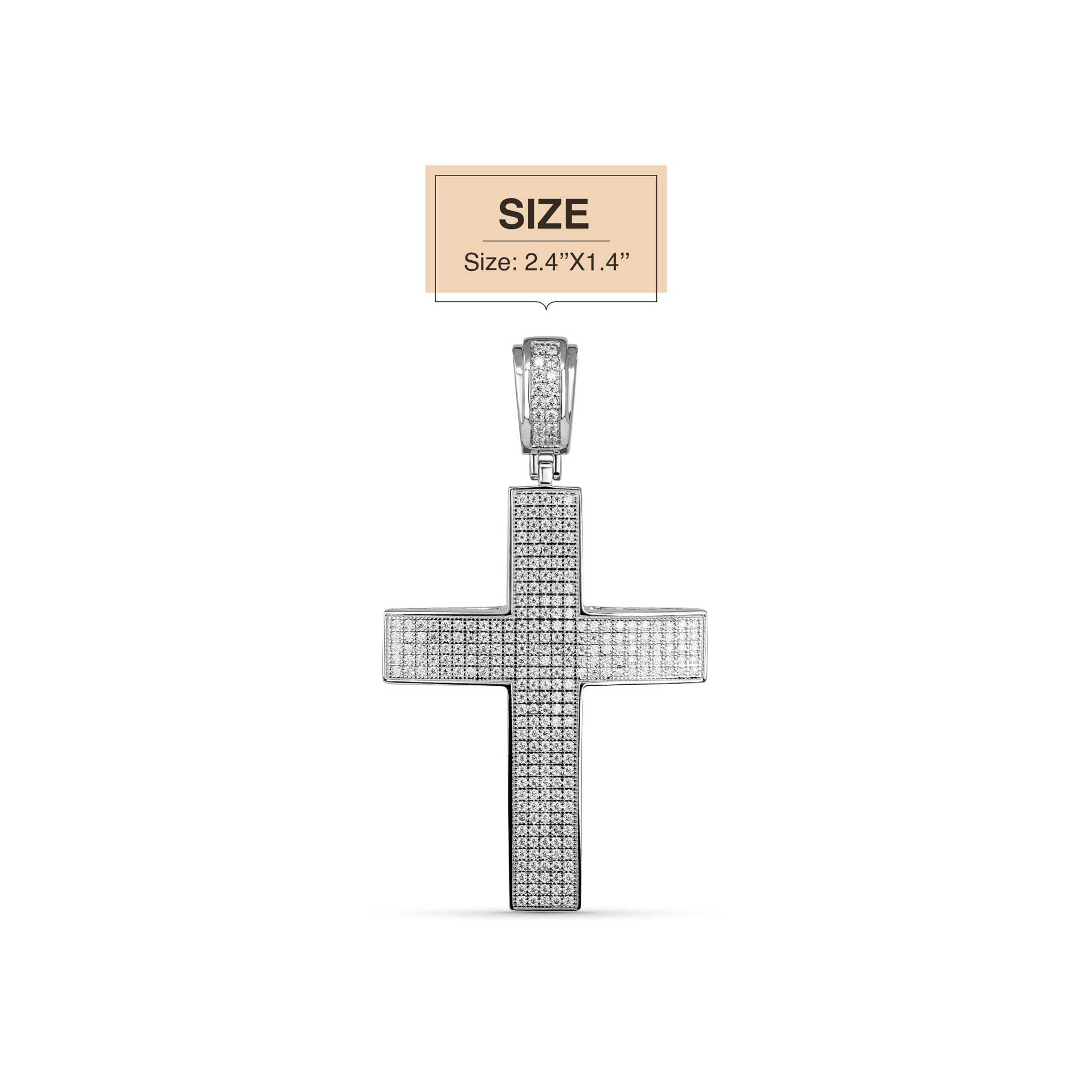 2" Moissanite Cross Pendant in 925 Sterling Silver with Round-Cut Stones