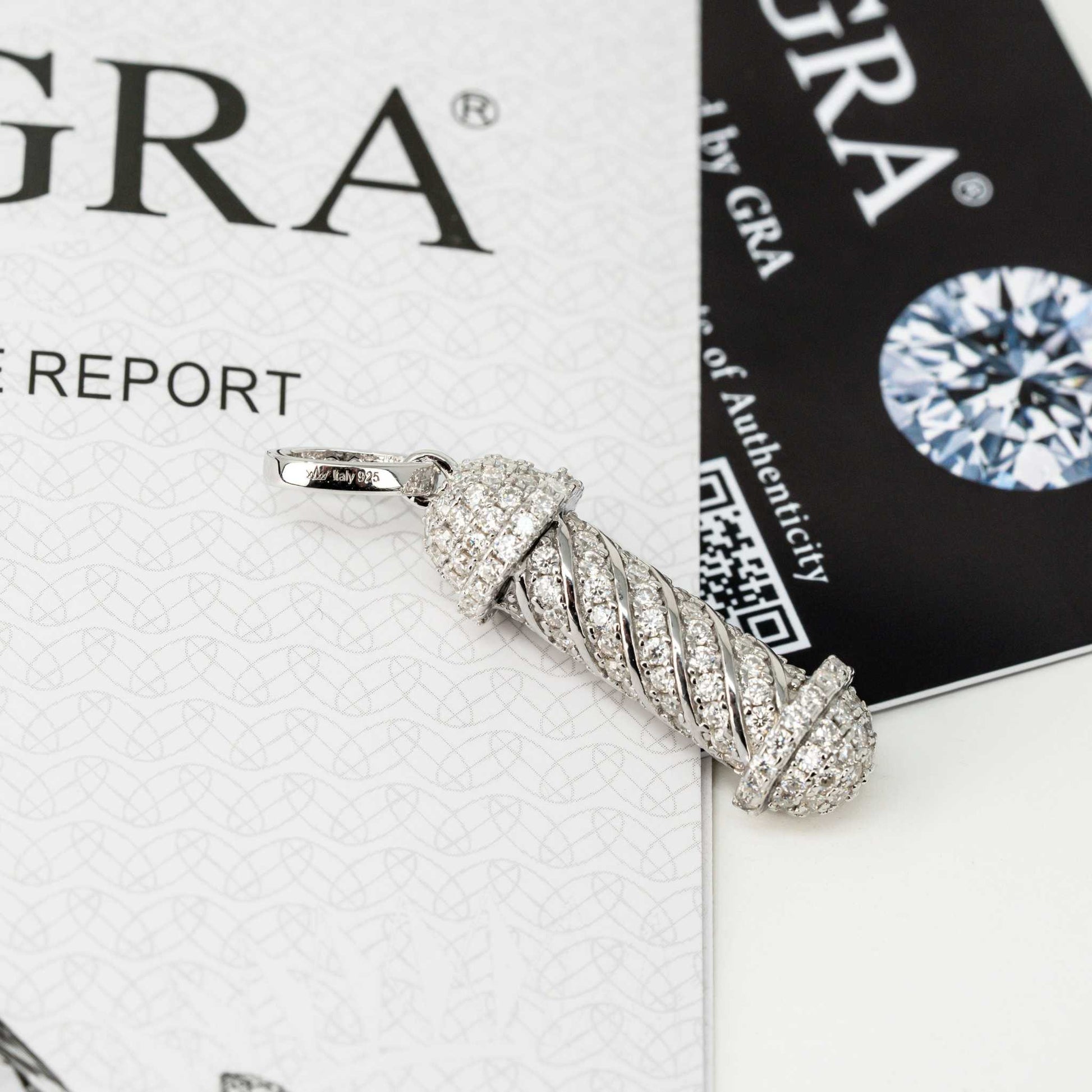 Barber Pole Iced Moissanite Pendant in 925 Sterling Silver with hip hop style.