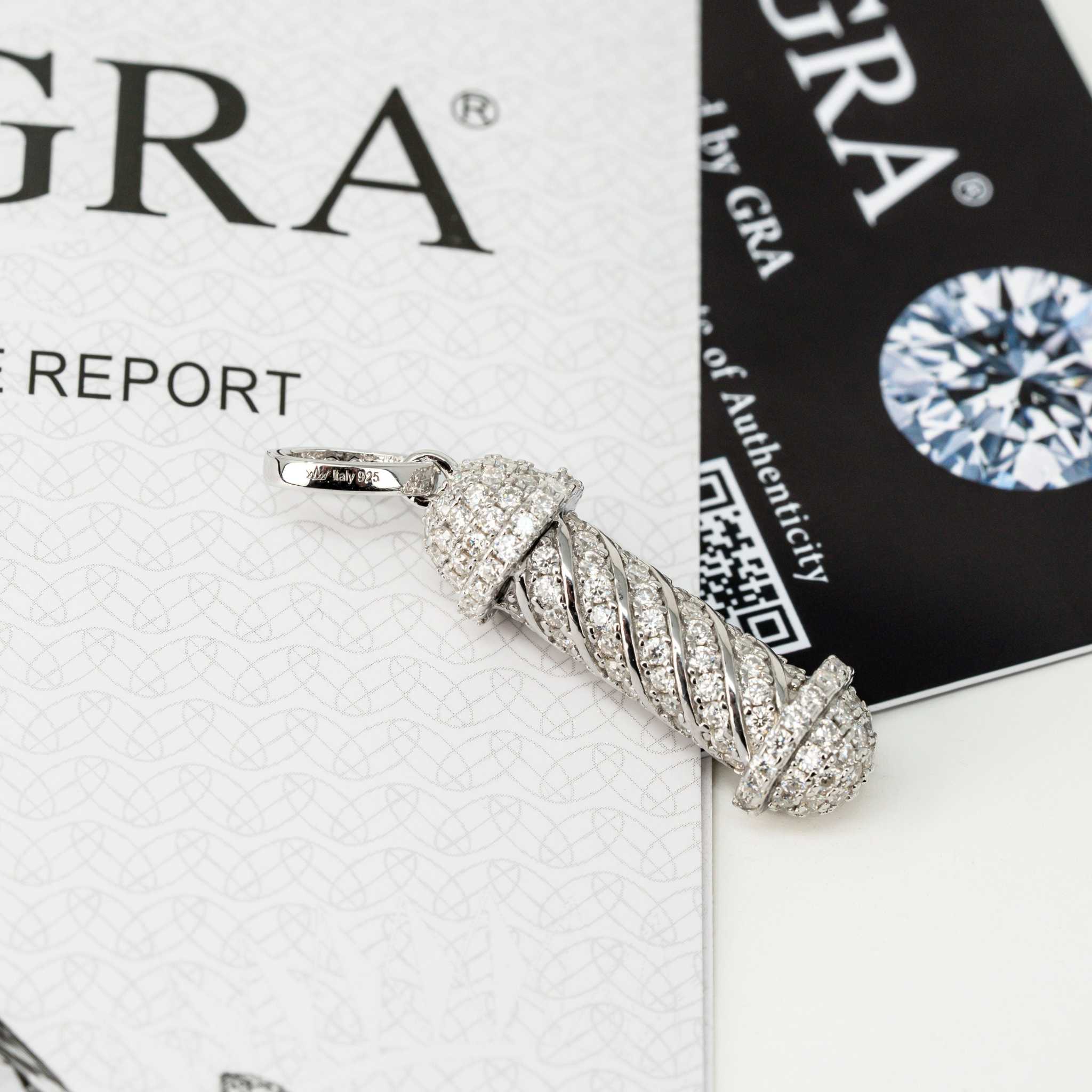 Barber Pole Iced Moissanite Pendant in 925 Sterling Silver with hip hop style.