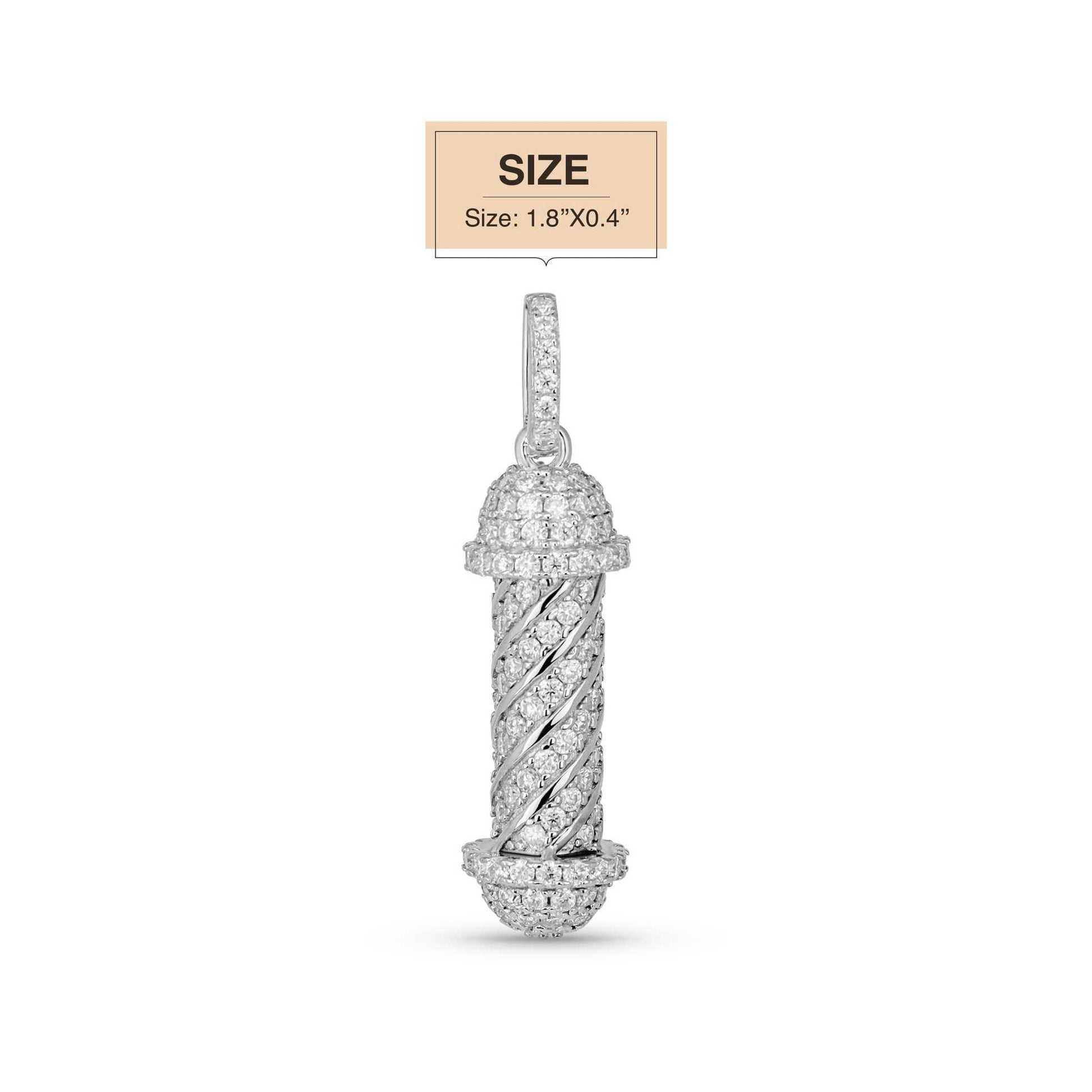 Barber Pole Iced Moissanite Pendant in 925 Sterling Silver with hip hop style, featuring 2.75ct moissanite stones.
