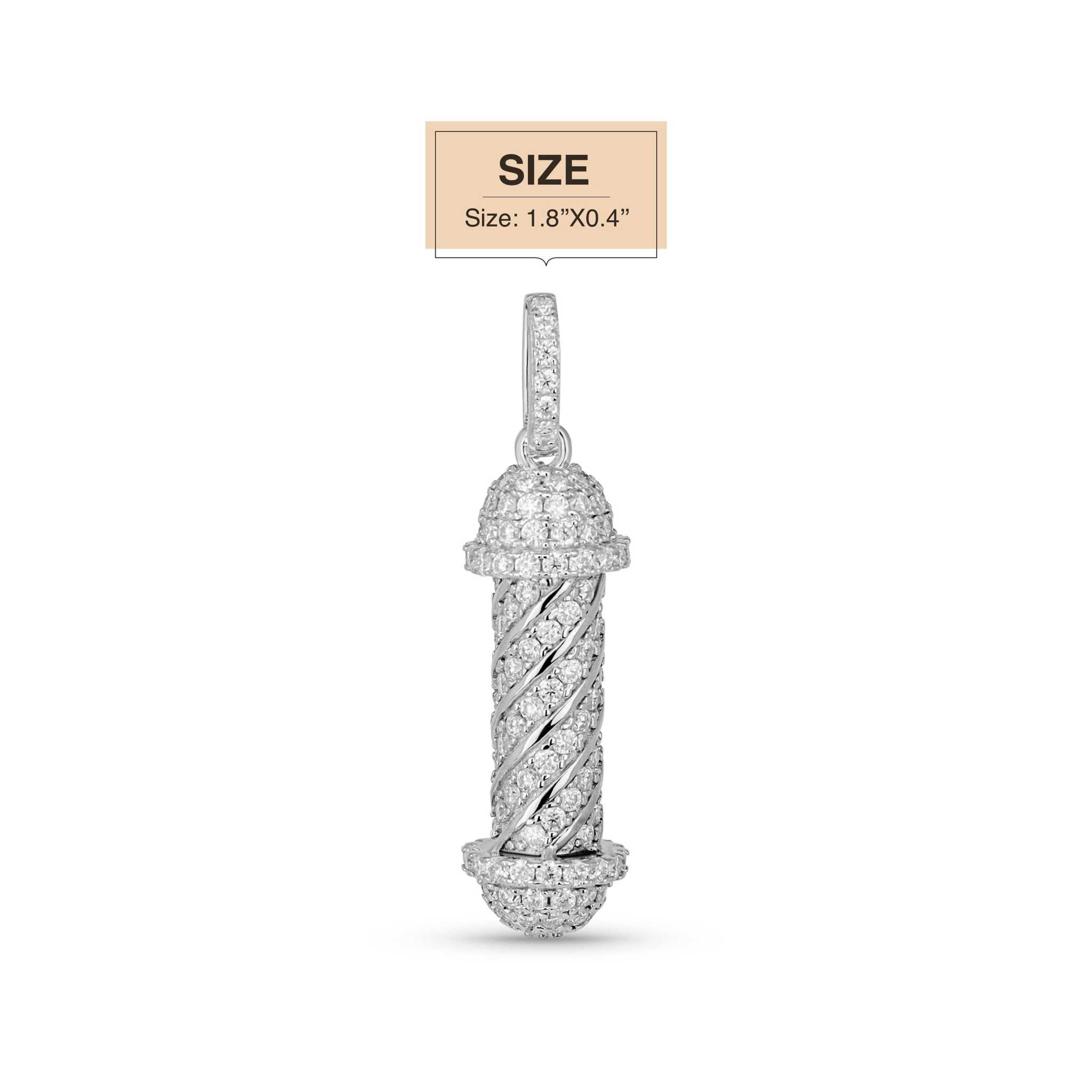 Barber Pole Iced Moissanite Pendant in 925 Sterling Silver with hip hop style, featuring 2.75ct moissanite stones.