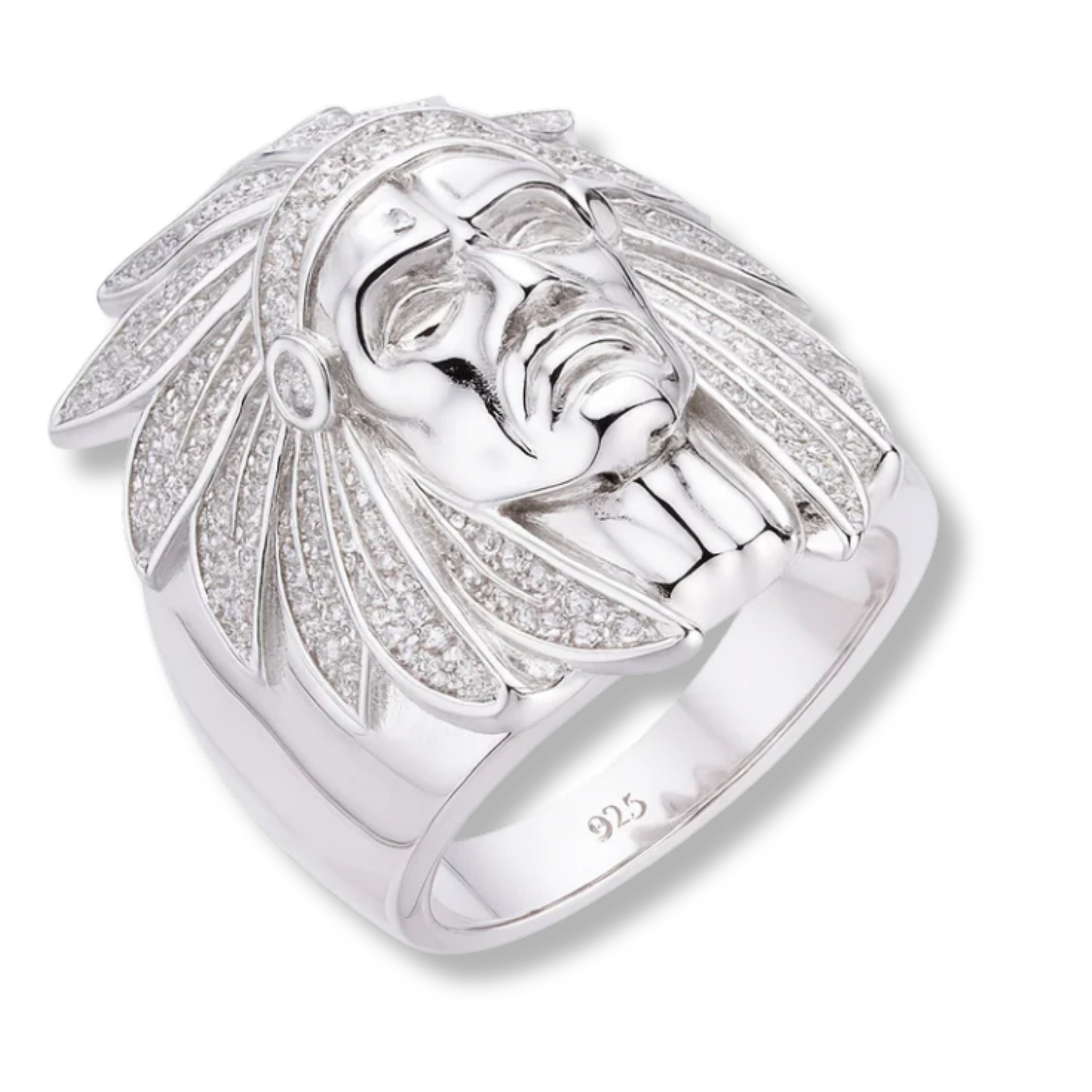 Moissanite Native American Indian Warrior Statement Ring 925 Sterling Silver