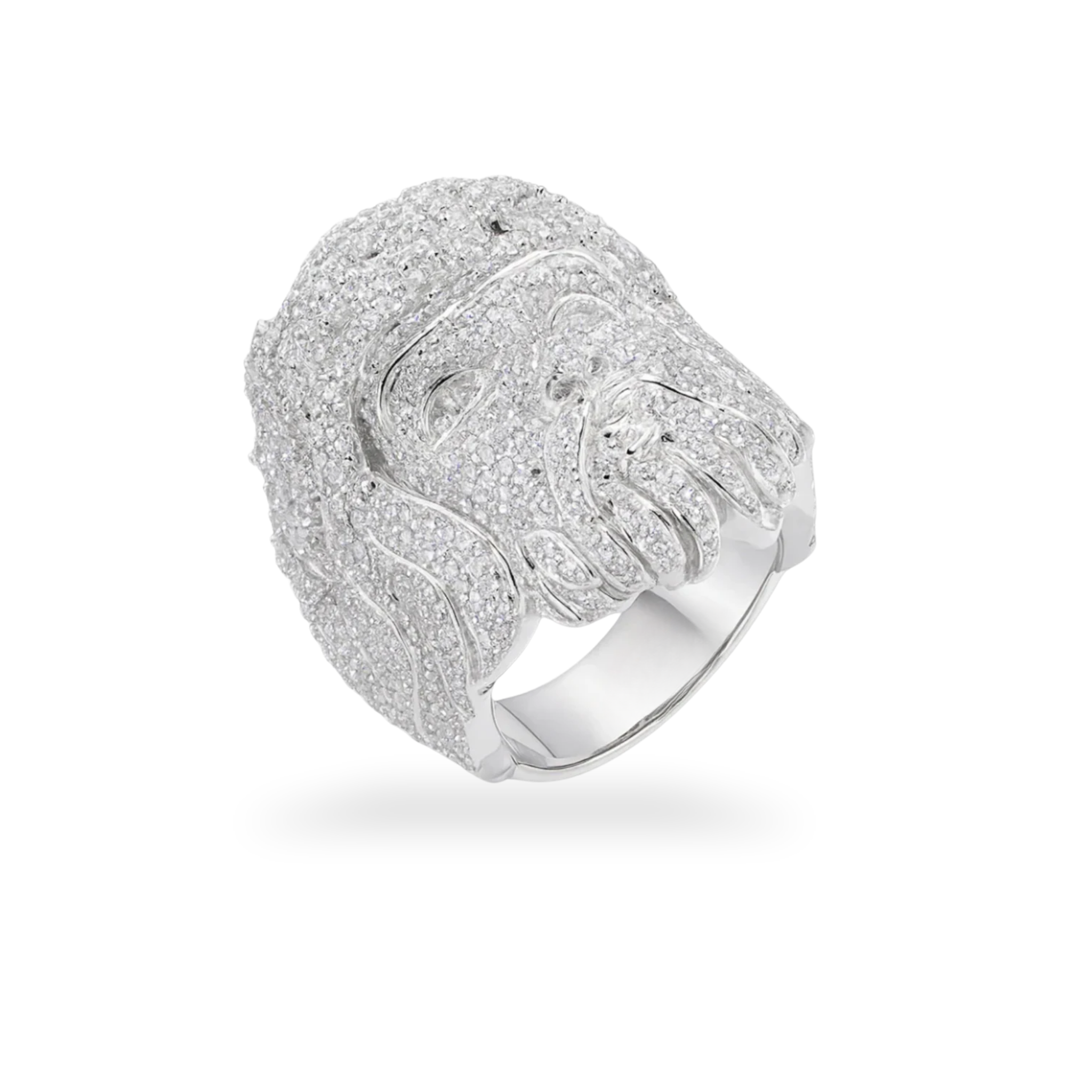 Moissanite Iced Jesus Face Religious Statement Ring 925 Sterling Silver