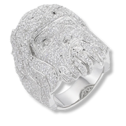 Moissanite Iced Jesus Face Religious Statement Ring 925 Sterling Silver