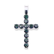 Moissanite Tennis Cross Pendant Mystic Green in 925 Sterling Silver