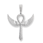 Moissanite Large 3" Ankh Cross w/ Angel Wings 925 Sterling Silver