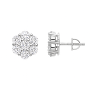 Moissanite stud earrings with VVS D-color stones in 925 sterling silver flower cluster setting, screw back, 6-10mm size options