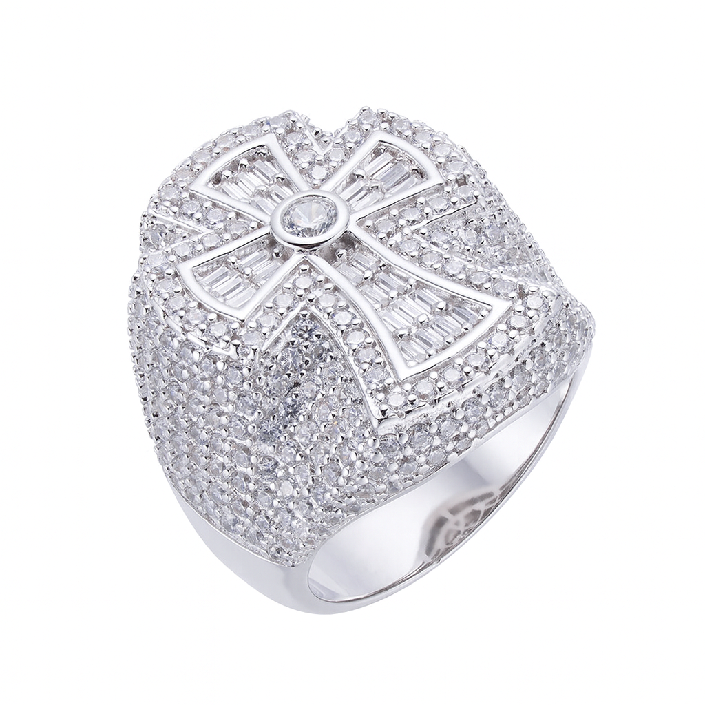 Moissanite Baguette Cross Ring 925 Sterling Silver