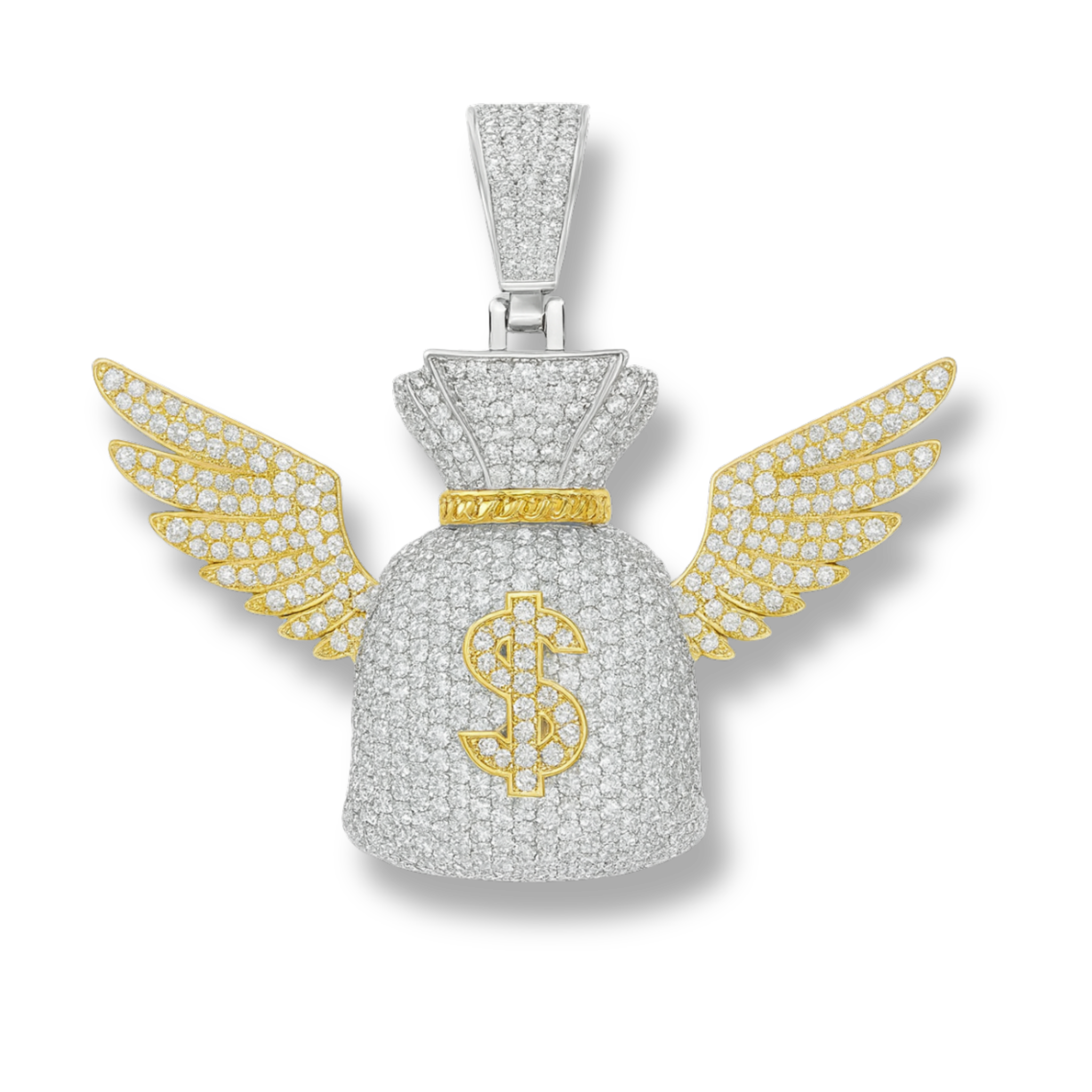 Moissanite Two Tone Money Bag Pendant 925 Sterling Silver