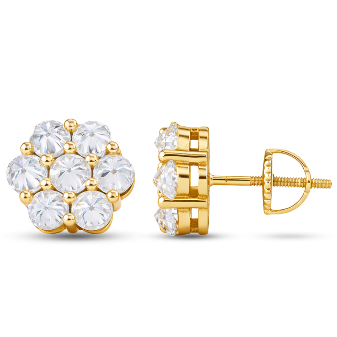 Moissanite Reverse Setting Honeycomb Cluster Stud Earrings in 925 Sterling Silver