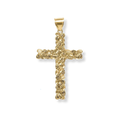 Gold Nugget Cross pendant in 14K gold plated 925 sterling silver with textured nugget design