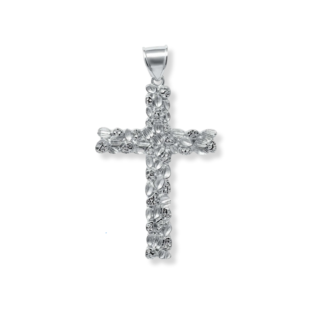 Handmade solid 925 sterling silver nugget cross pendant with textured design