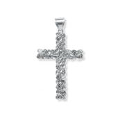 Handmade solid 925 sterling silver nugget cross pendant with textured design