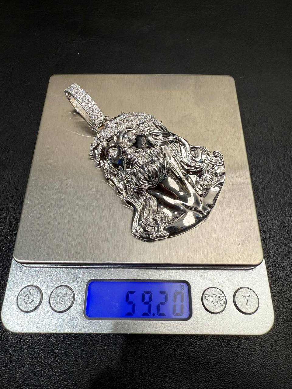 Moissanite Jesus Head Piece Pendant - Solid 925 Sterling Silver