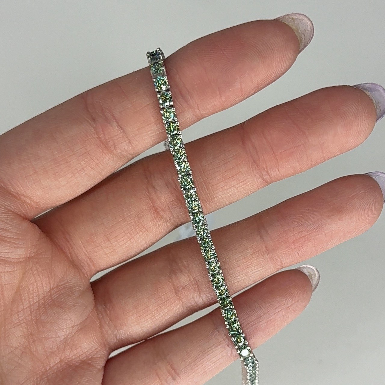 3mm VVS1 Turquoise Green Moissanite Tennis Bracelet in 925 Sterling Silver