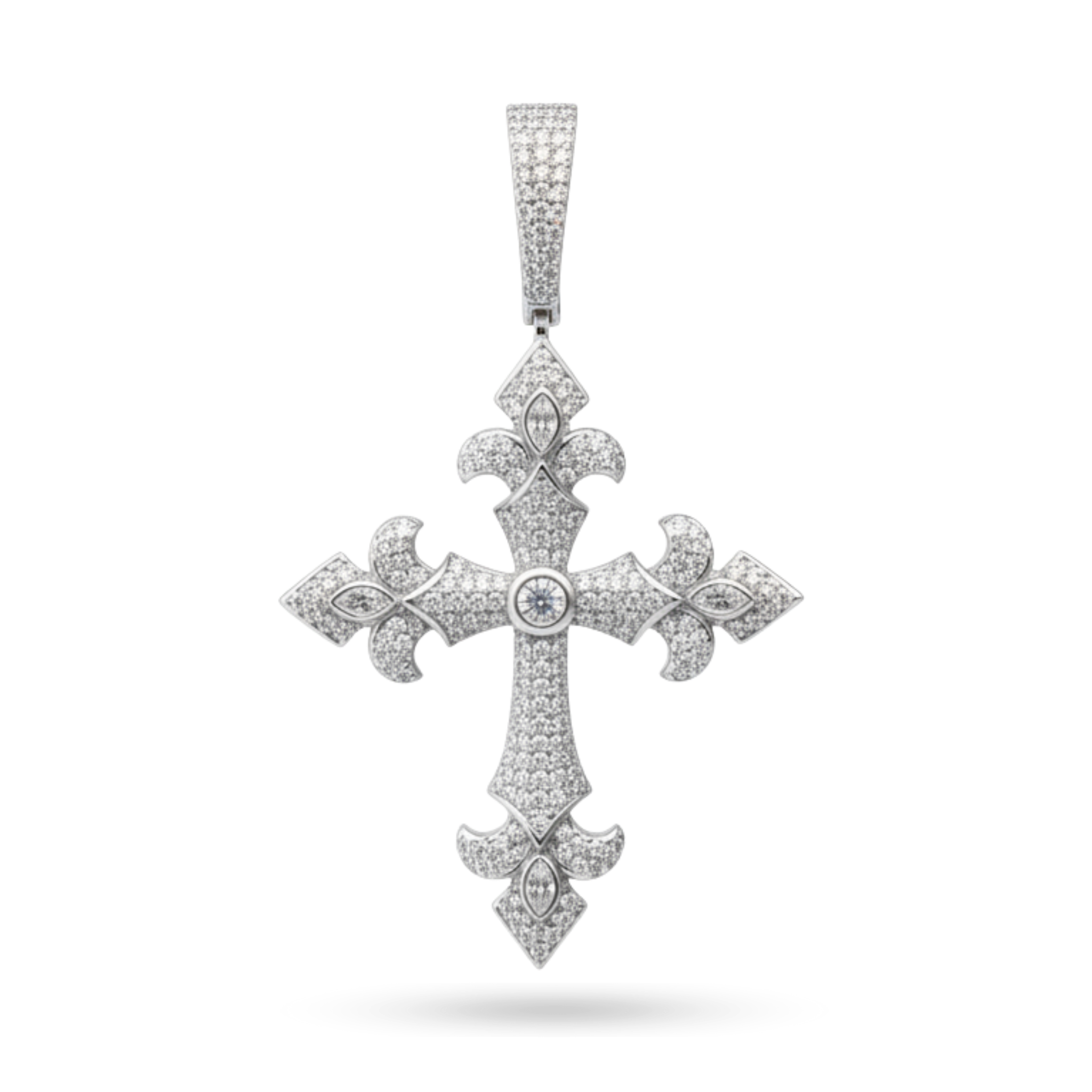 Moissanite Fleur Cross Pendant 925 Sterling Silver