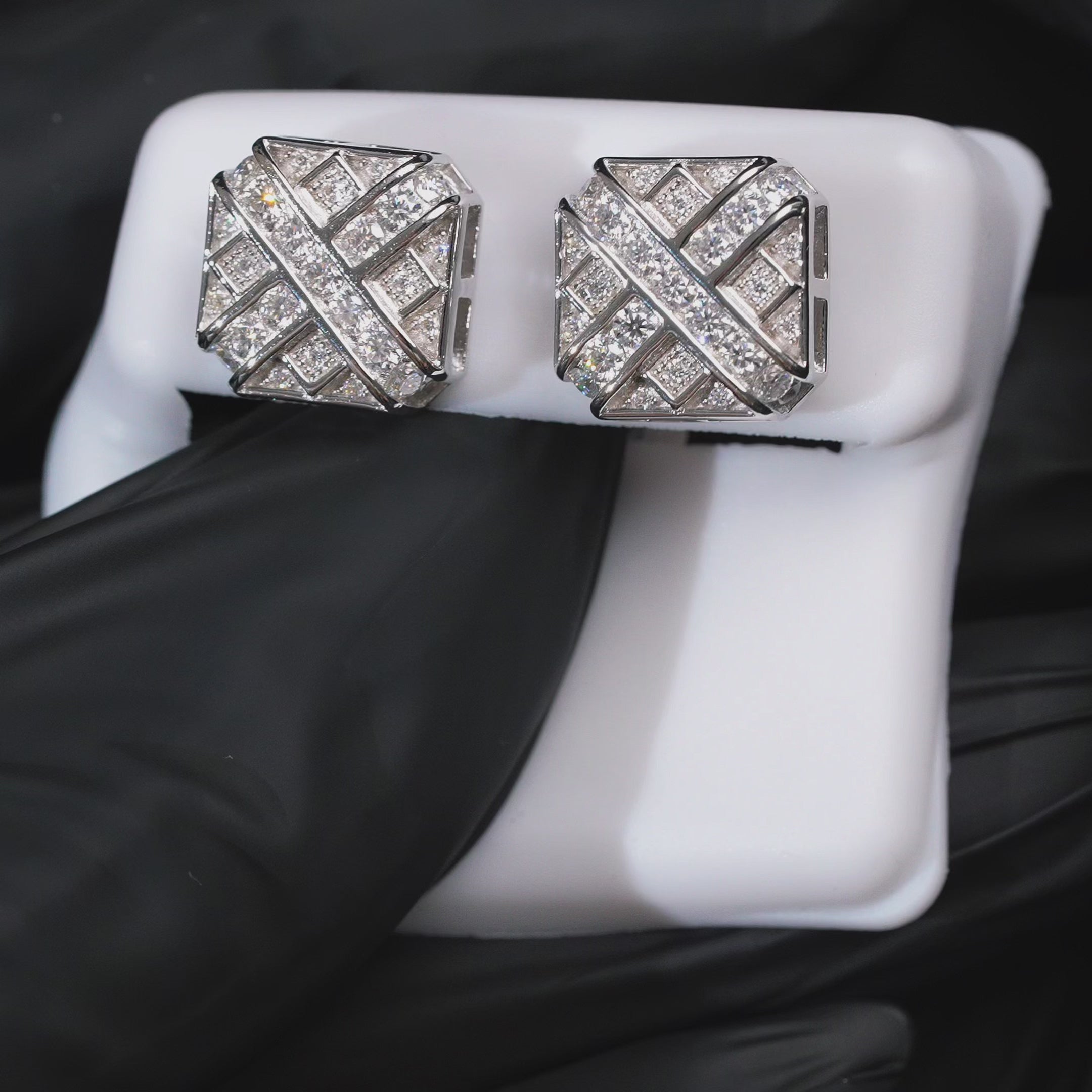 Load video: Moissanite Square Stud Earrings 925 Sterling Silver Screw Back