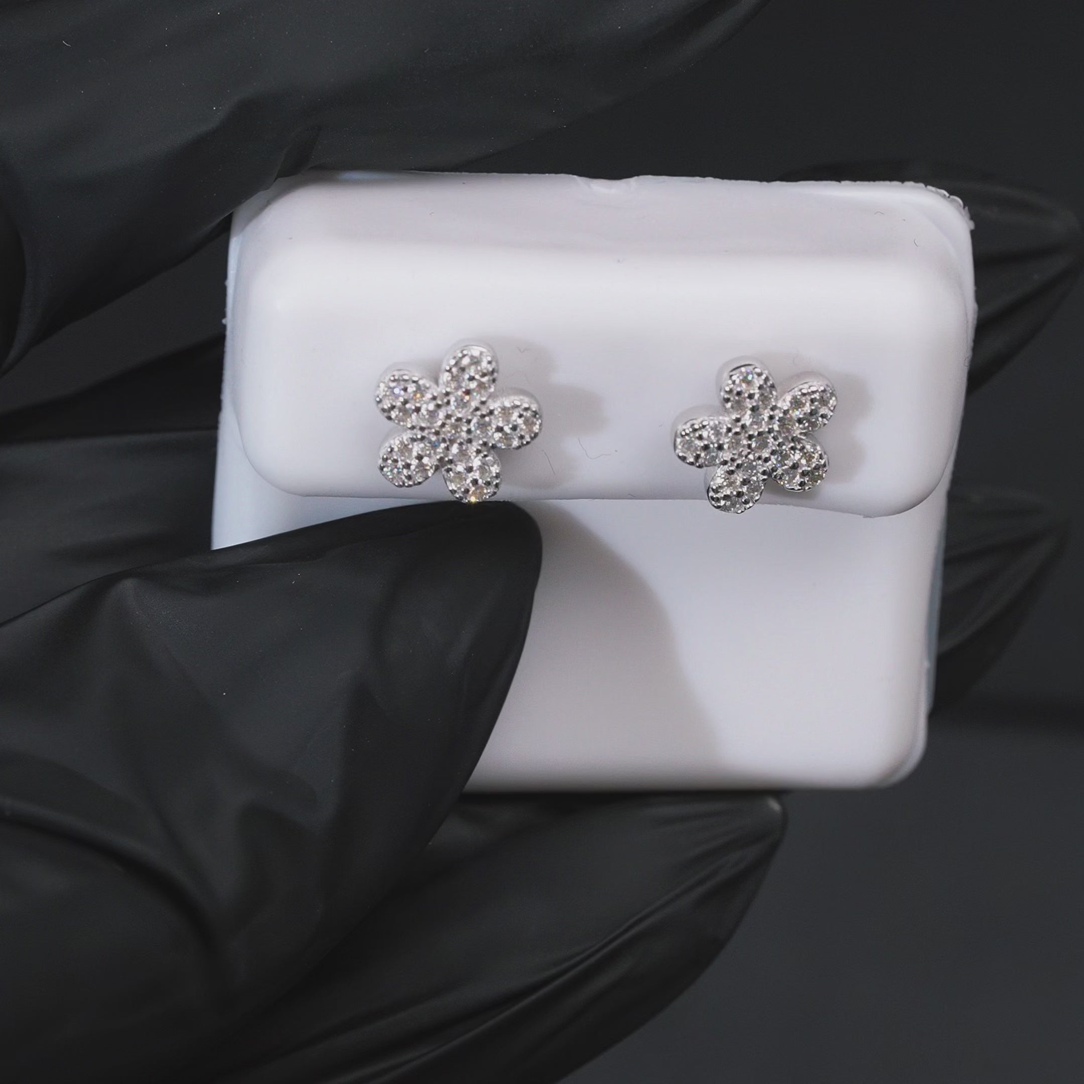 Load video: Moissanite Flower Stud Earrings 925 Sterling Silver Screw Back
