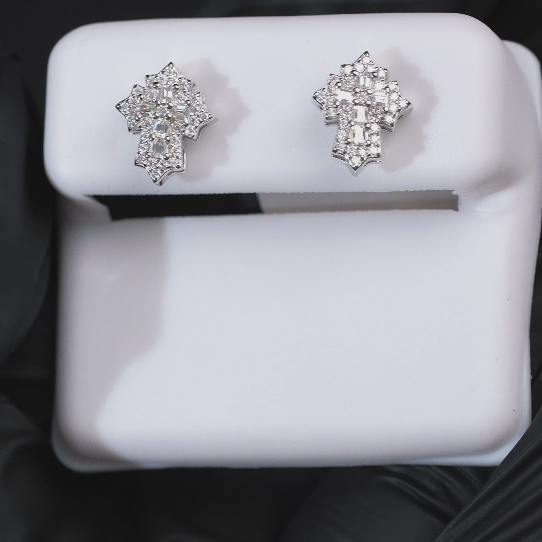 Load video: Moissanite Cross Stud Earrings 925 Sterling Silver Screw Back