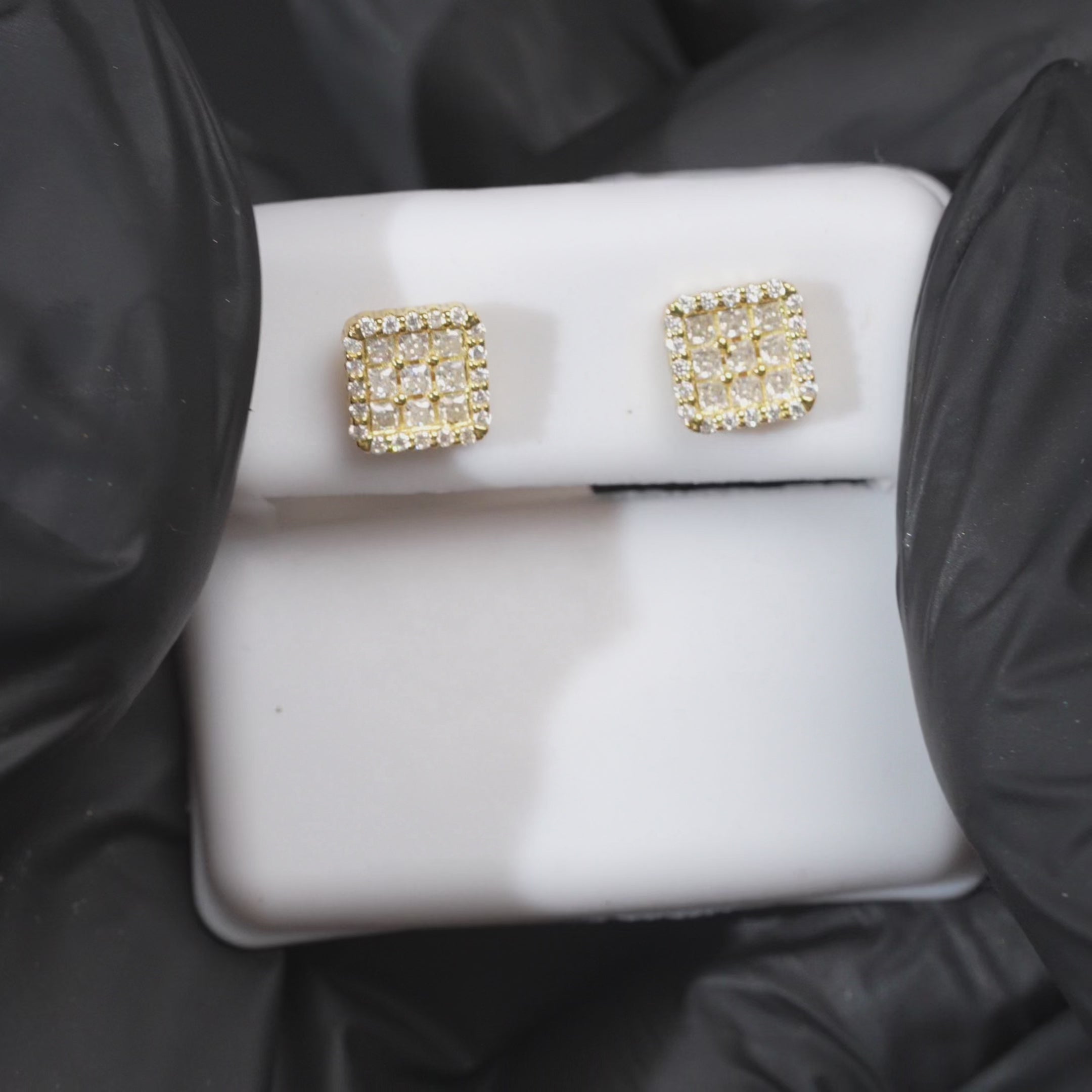 Load video: Moissanite Square Screw Back Stud Earrings 925 Sterling Silver