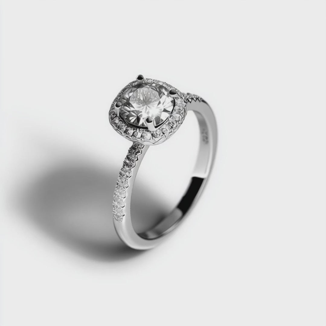 Load video: Aurora Halo 1.2 TCW Moissanite Women Engagement Ring - 925 Sterling Silver