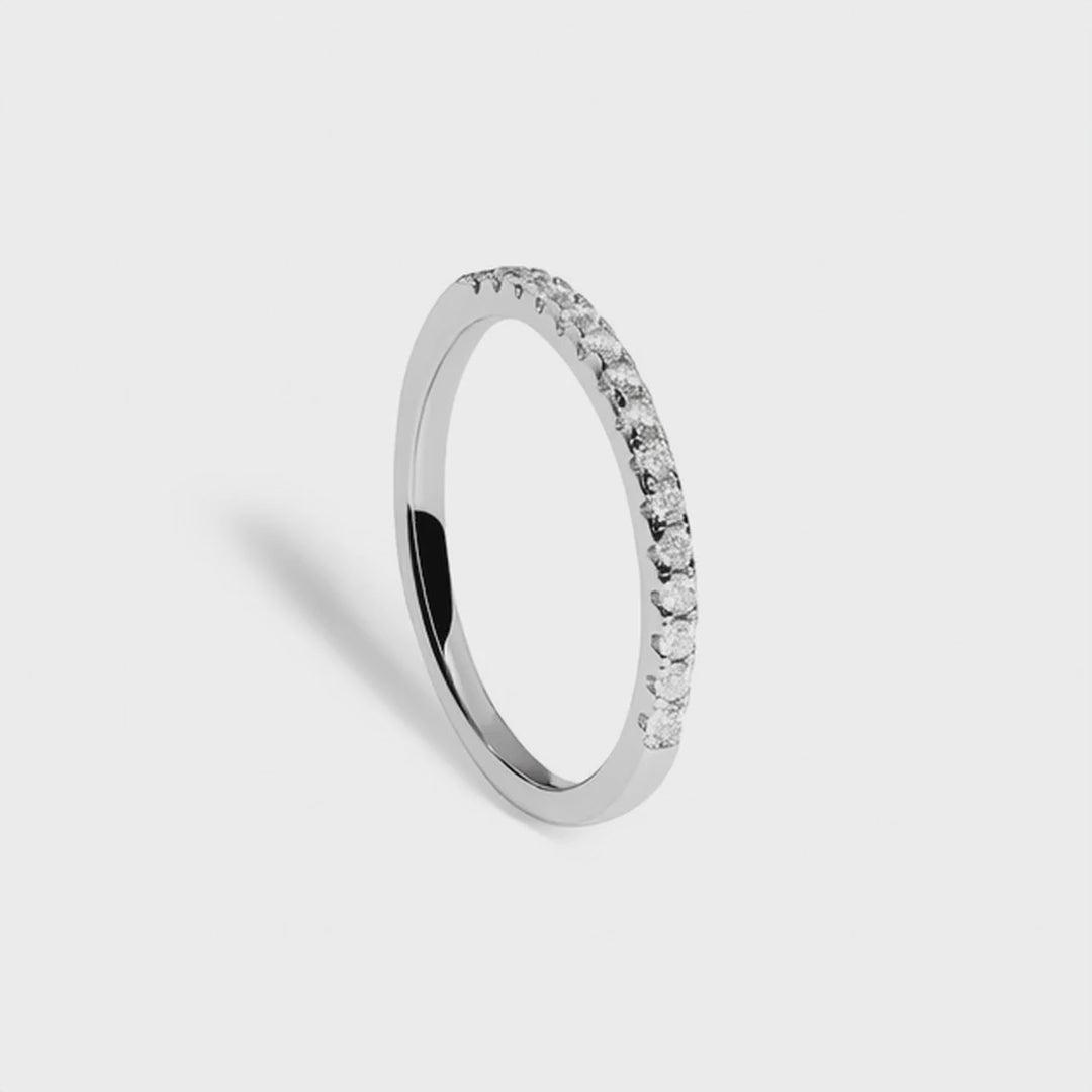 Load video: Aurora Half Eternity Ring Moissanite Real 925 Sterling Silver Wedding Band