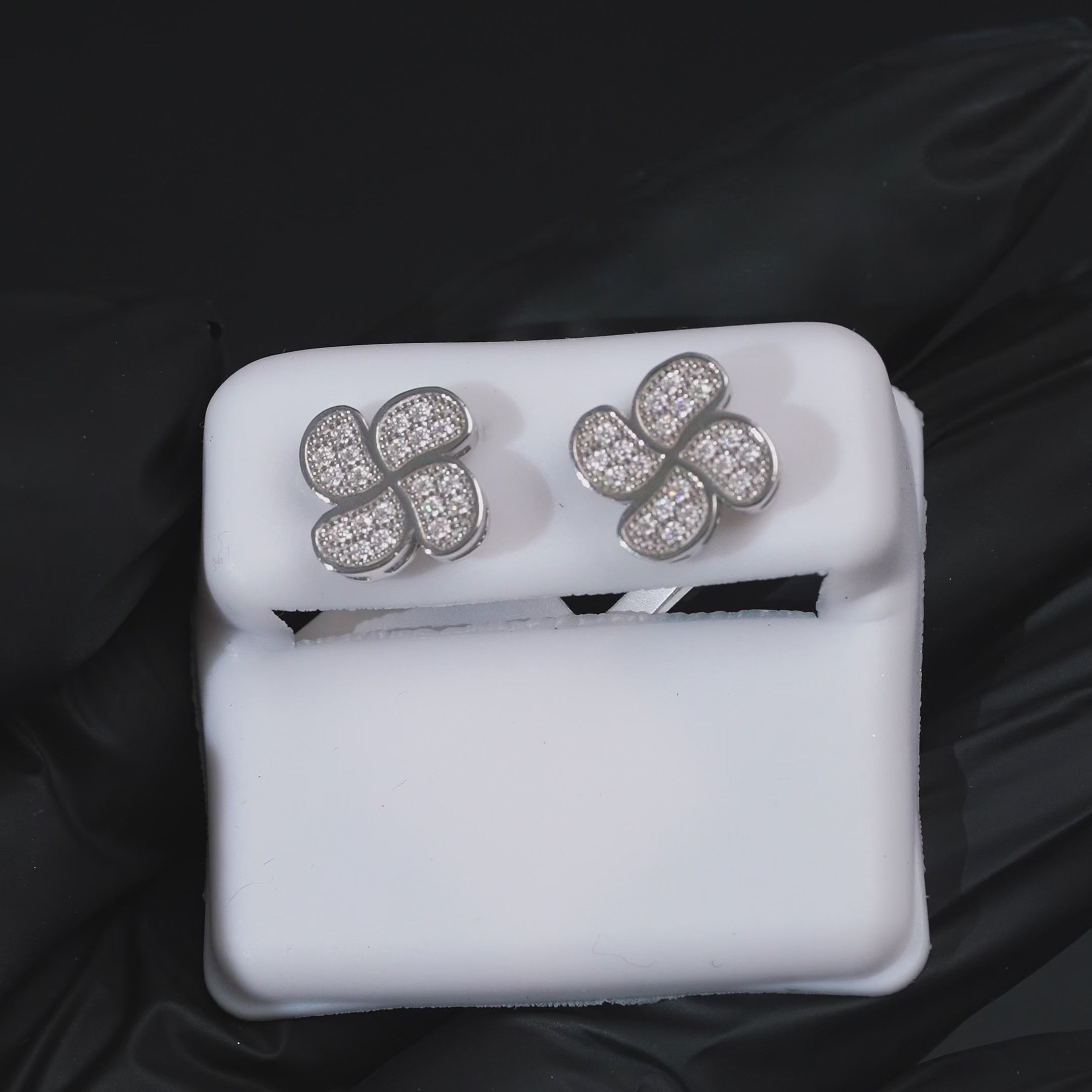 Load video: Moissanite Flower Stud Earrings 925 Sterling Silver Screw Back