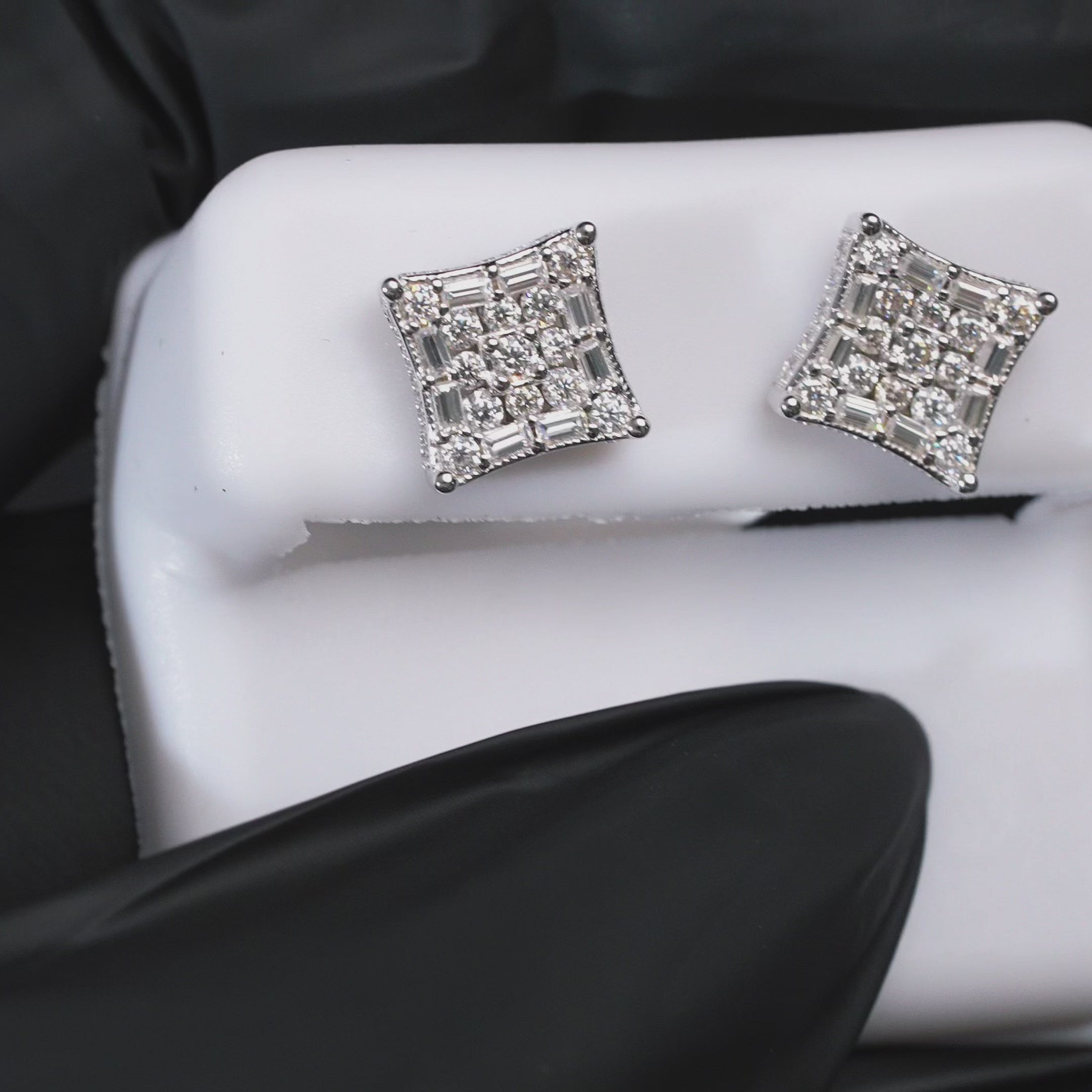 Load video: Moissanite Square Kite Earrings 925 Sterling Silver Screw Back